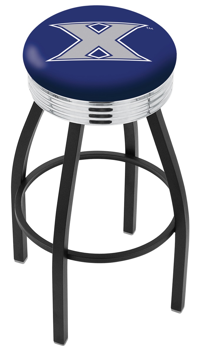 25" L8B3C - Black Wrinkle Xavier Swivel Bar Stool with Chrome 2.5" Ribbed Accent Ring by  Company