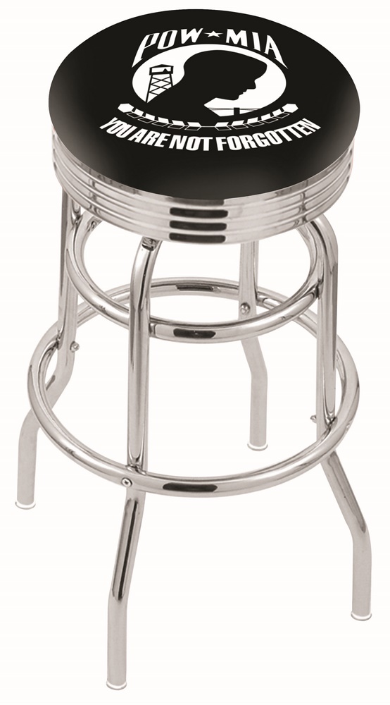 25" L7C3C - Chrome Double Ring POW/MIA Swivel Bar Stool with 2.5" Ribbed Accent Ring by  Company