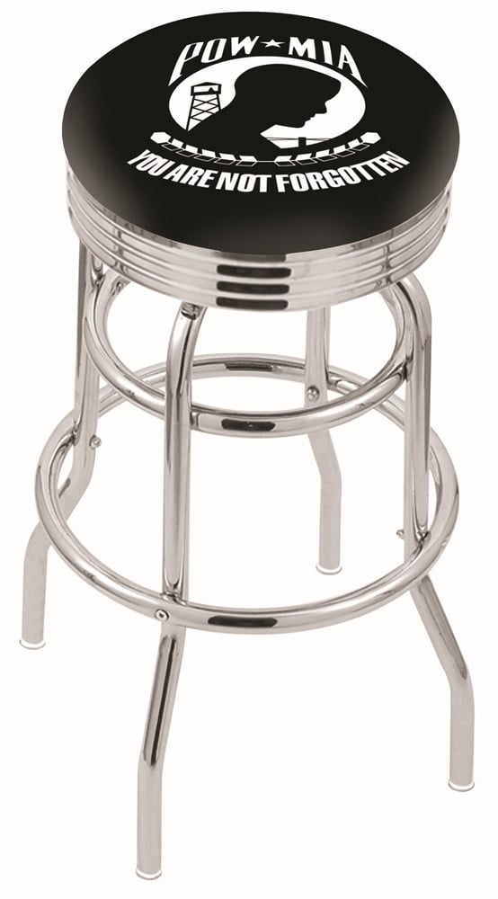 30" L7C3C - Chrome Double Ring POW/MIA Swivel Bar Stool with 2.5" Ribbed Accent Ring by  Company