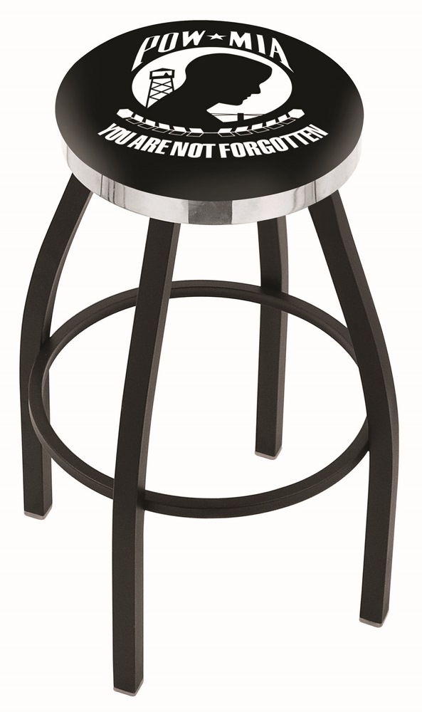 30" L8B2C - Black Wrinkle POW/MIA Swivel Bar Stool with Chrome Accent Ring by  Company