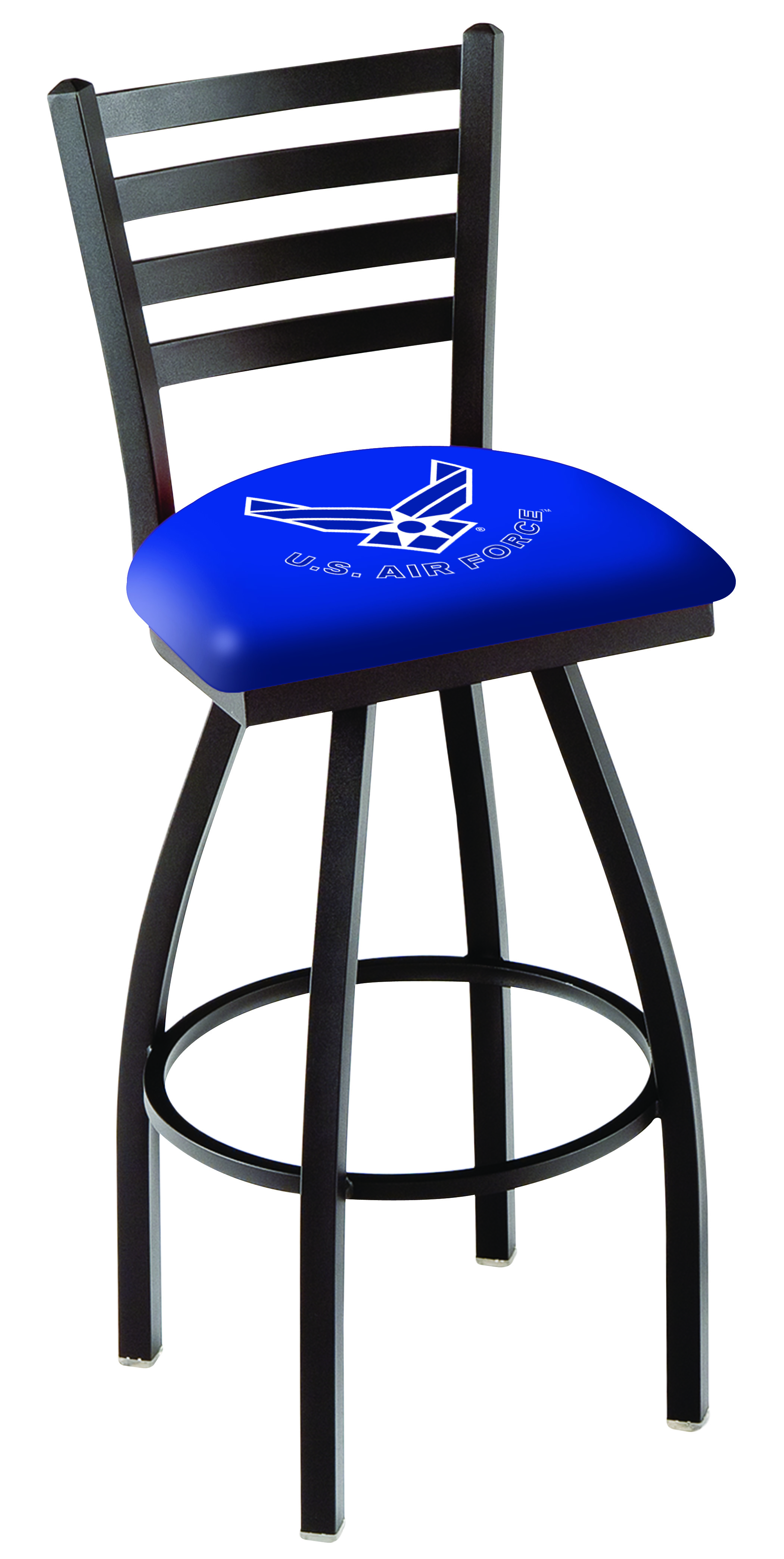 L014 - 25" Black Wrinkle U.S. Air Force Swivel Bar Stool with Ladder Style Back by  Co.