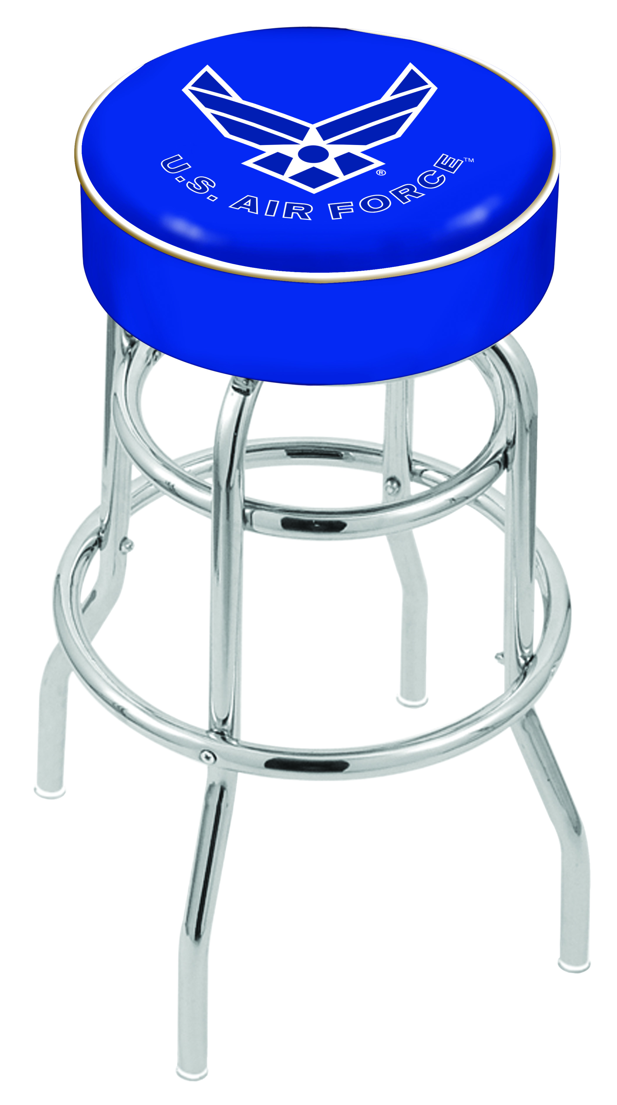 25" L7C1 - 4" U.S. Air Force Cushion Seat with Double-Ring Chrome Base Swivel Bar Stool by  Company