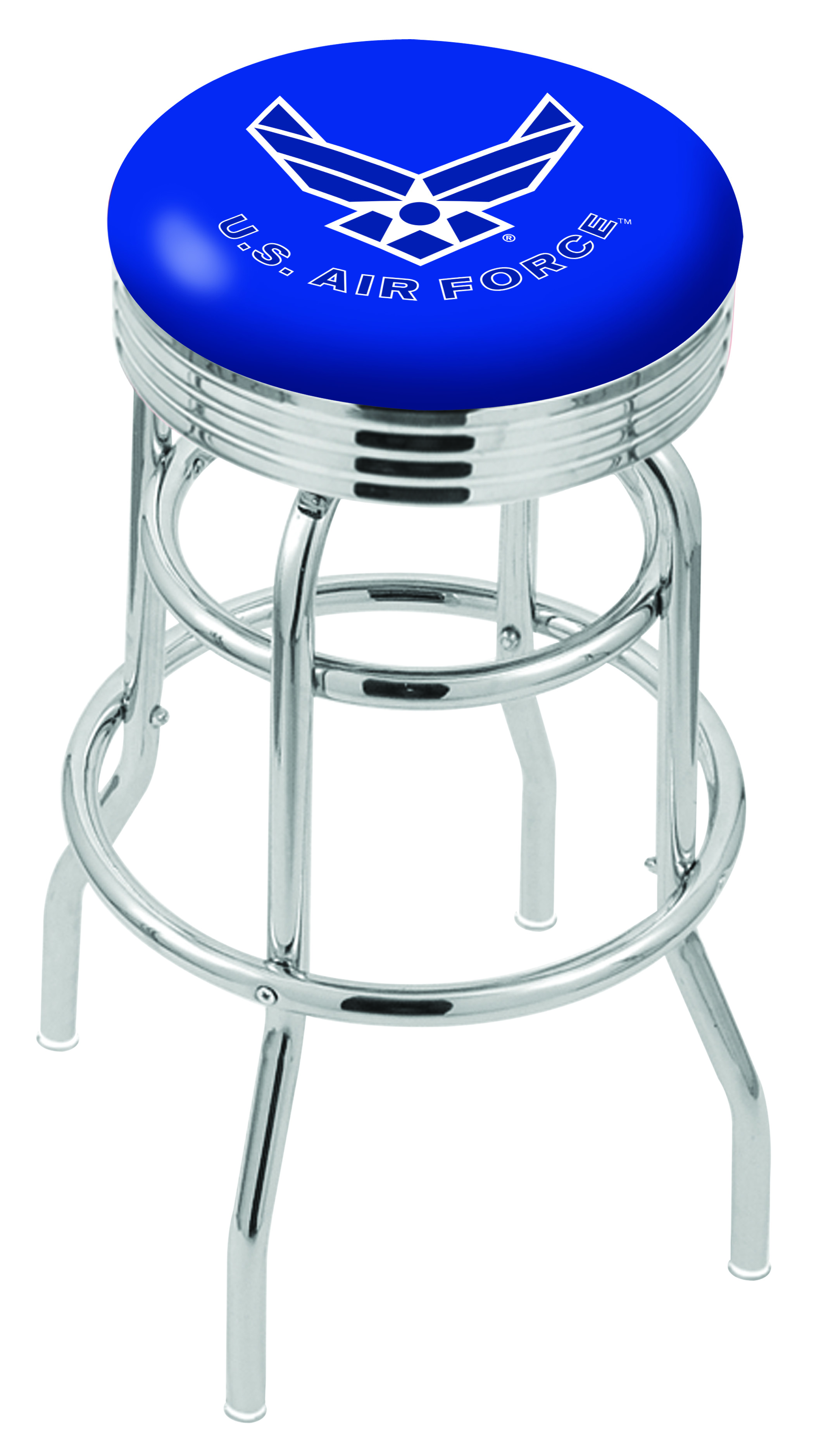 25" L7C3C - Chrome Double Ring U.S. Air Force Swivel Bar Stool with 2.5" Ribbed Accent Ring by  Company