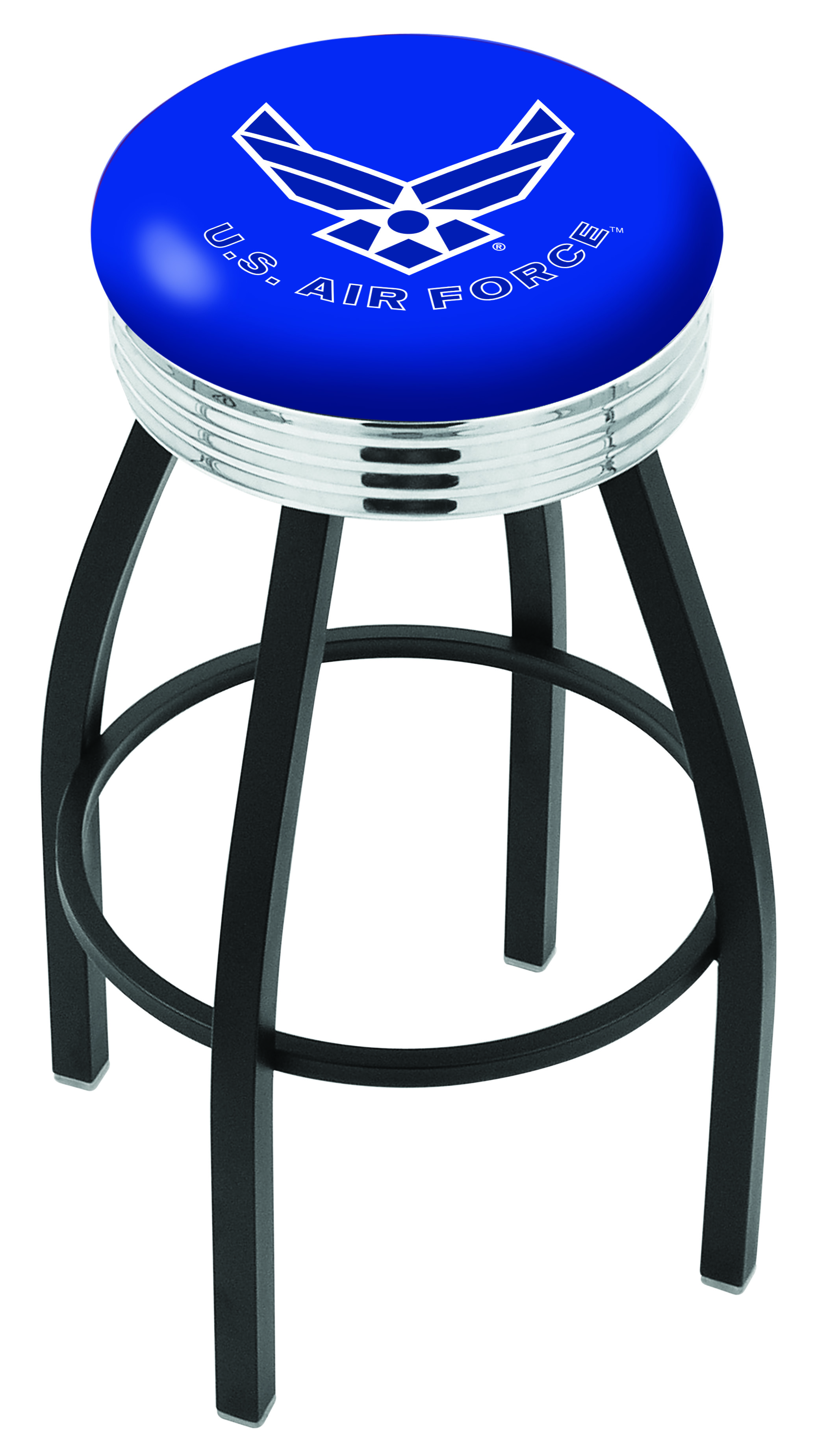 30" L8B3C - Black Wrinkle U.S. Air Force Swivel Bar Stool with Chrome 2.5" Ribbed Accent Ring by  Company