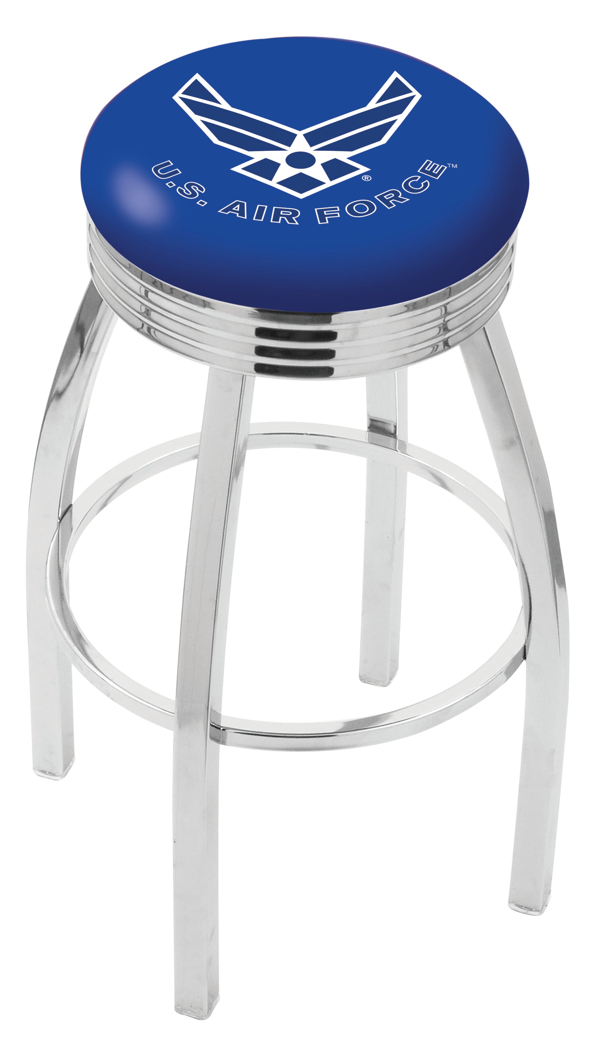 25" L8C3C - Chrome U.S. Air Force Swivel Bar Stool with 2.5" Ribbed Accent Ring by  Company