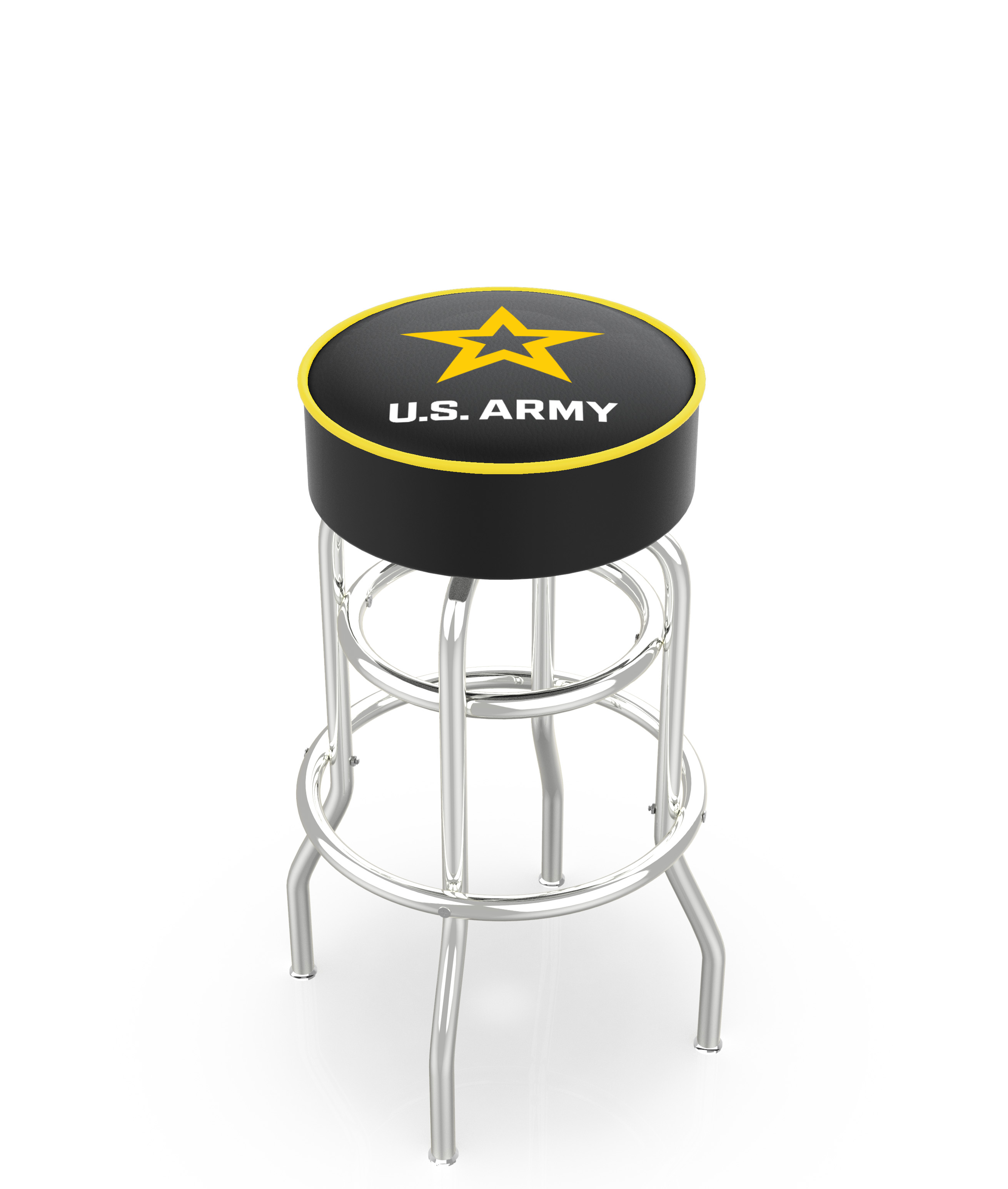 25" L7C1 - 4" U.S. Army Cushion Seat with Double-Ring Chrome Base Swivel Bar Stool by  Company