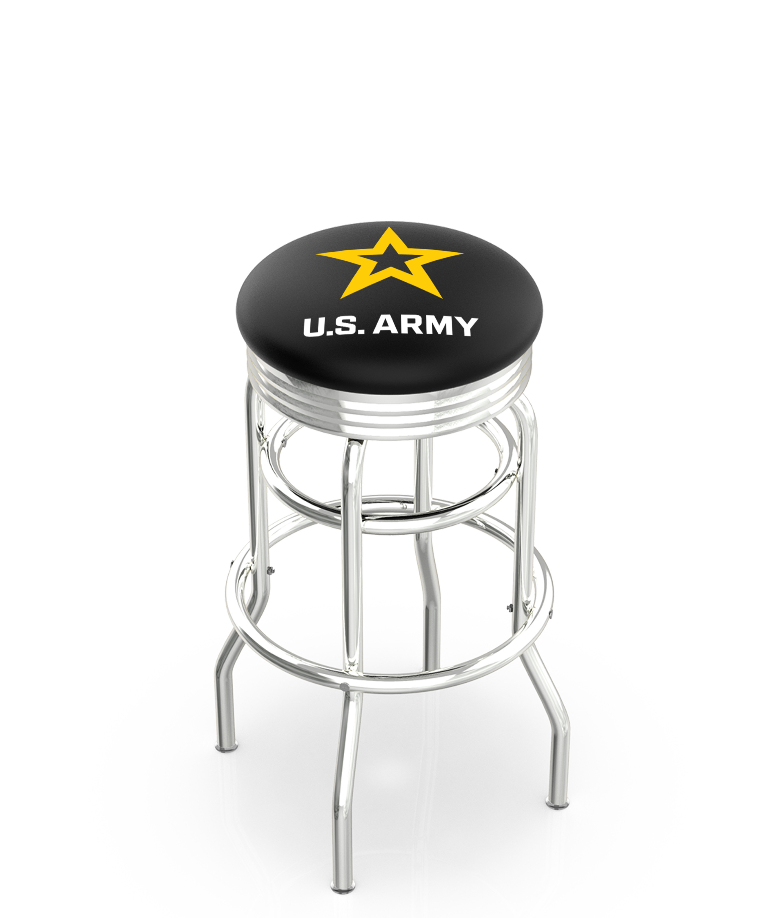 30" L7C3C - Chrome Double Ring U.S. Army Swivel Bar Stool with 2.5" Ribbed Accent Ring by  Company