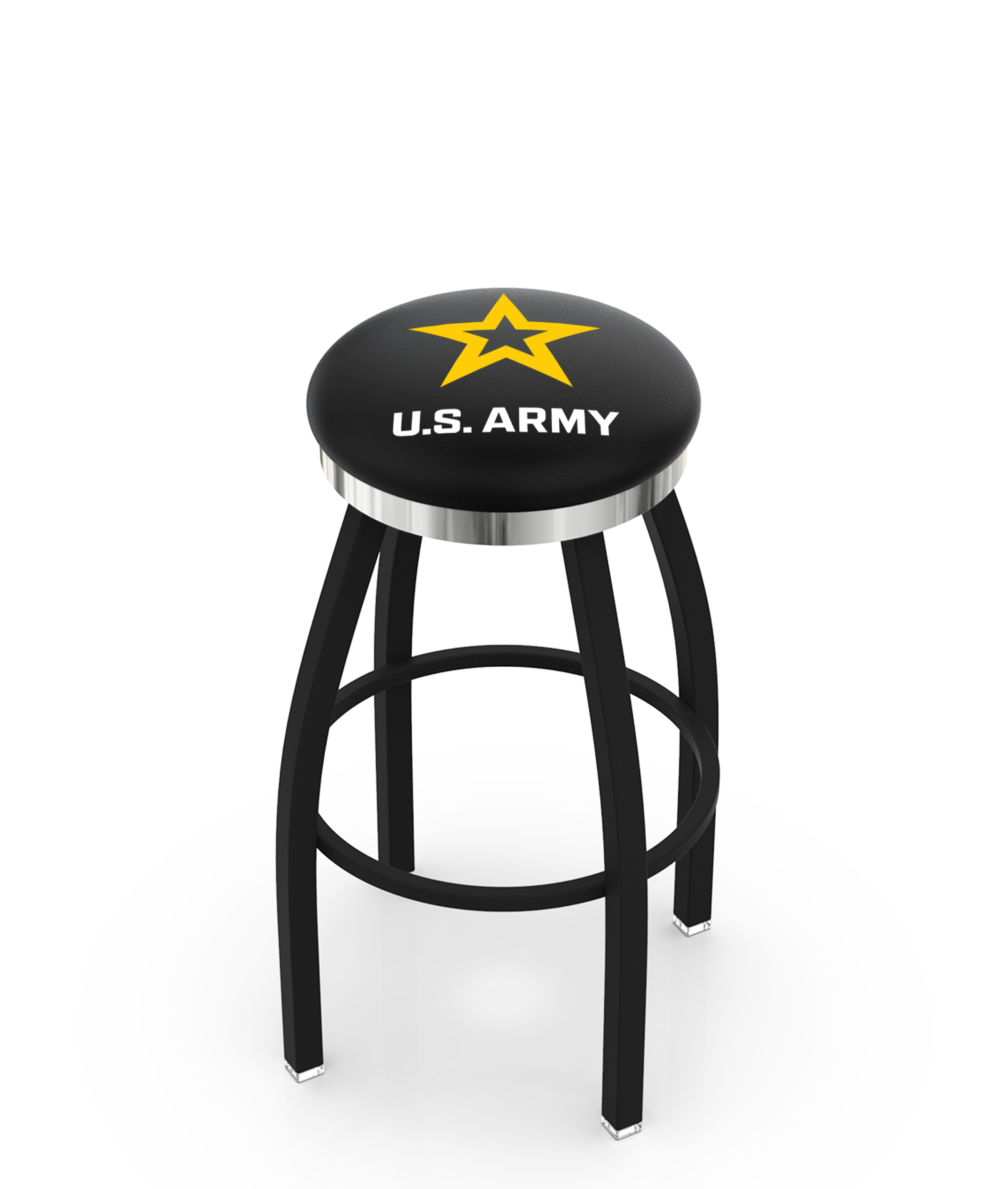 30" L8B2C - Black Wrinkle U.S. Army Swivel Bar Stool with Chrome Accent Ring by  Company