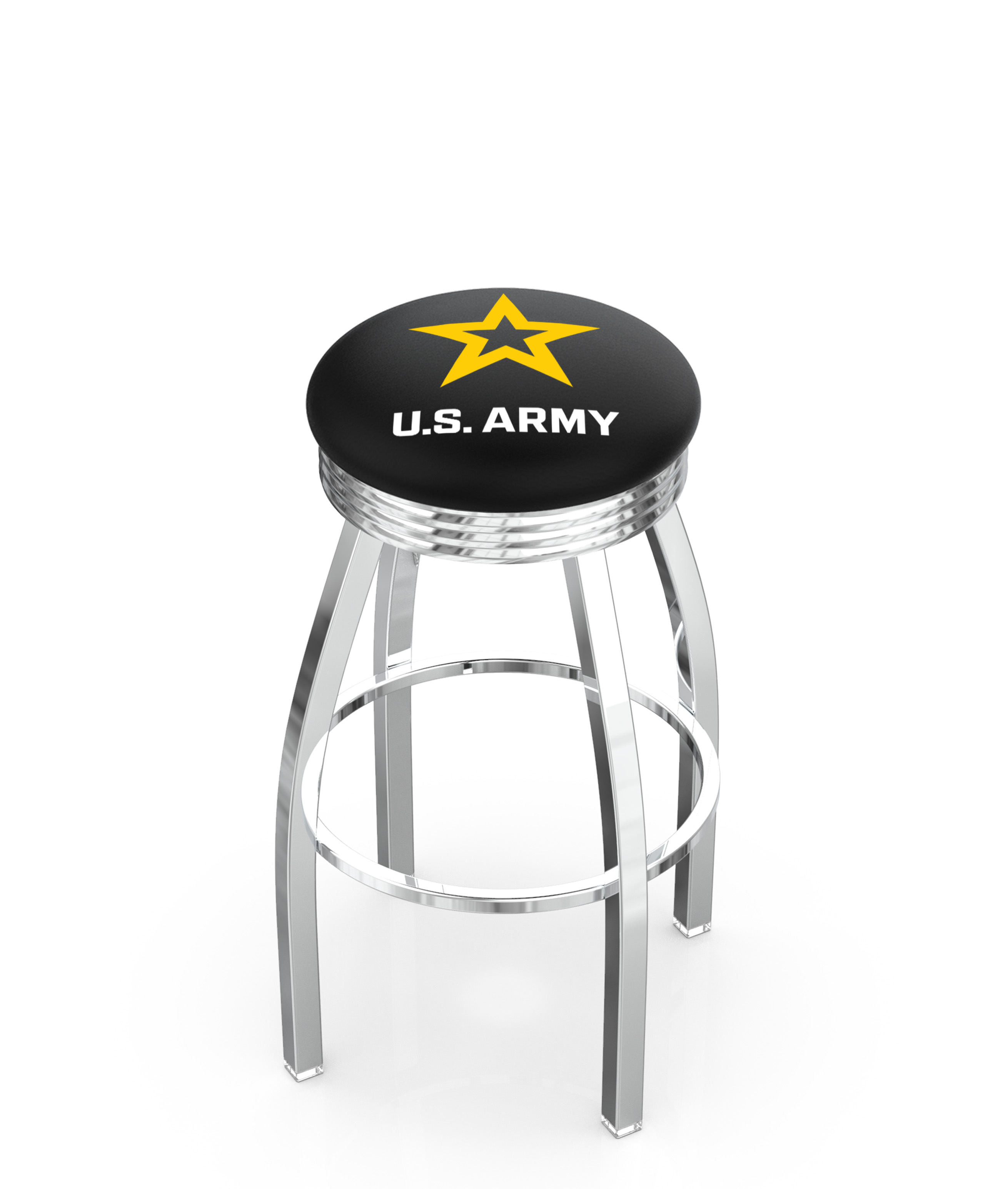 30" L8C3C - Chrome U.S. Army Swivel Bar Stool with 2.5" Ribbed Accent Ring by  Company