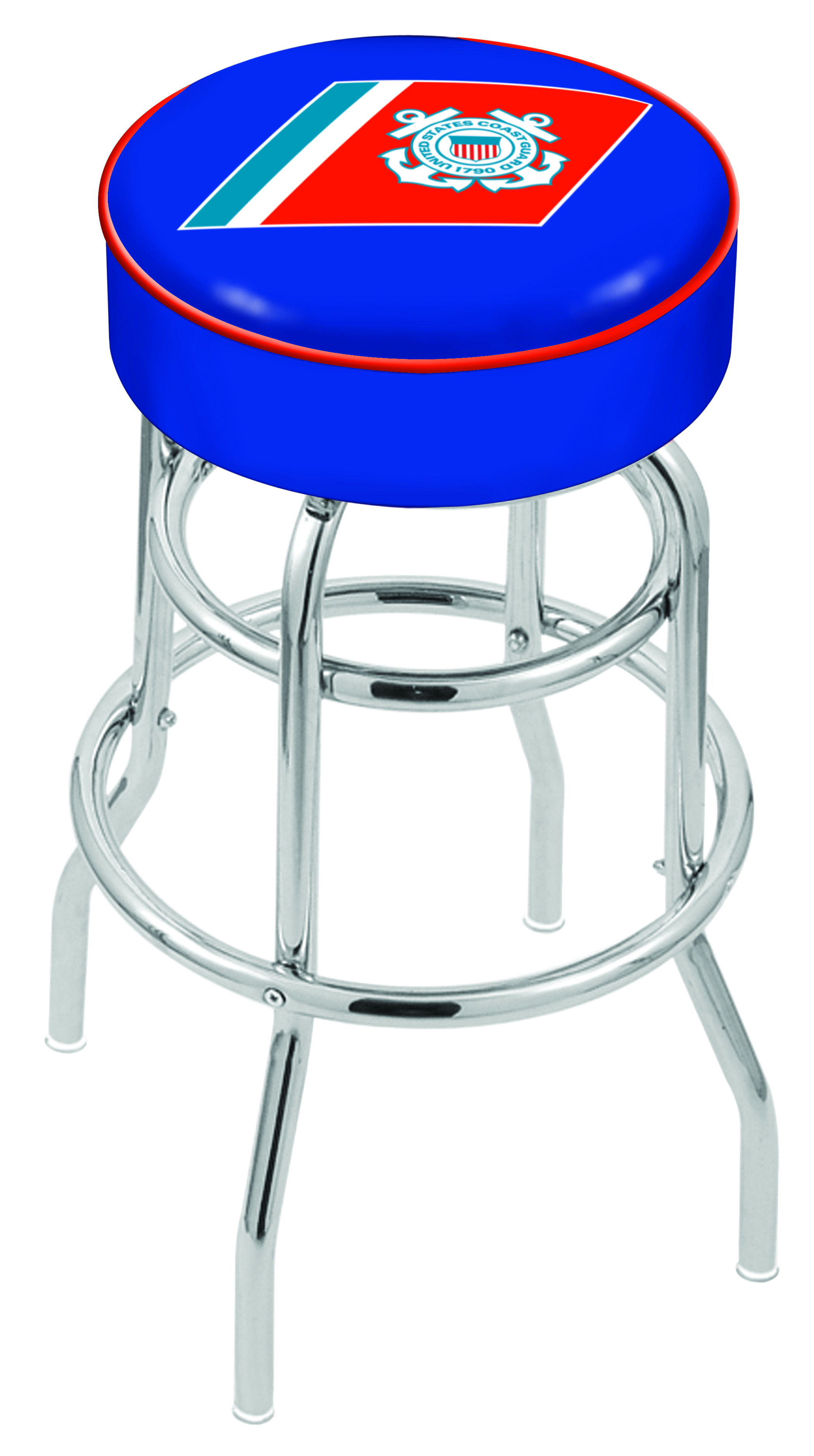 30" L7C1 - 4" U.S. Coast Guard Cushion Seat with Double-Ring Chrome Base Swivel Bar Stool by  Company