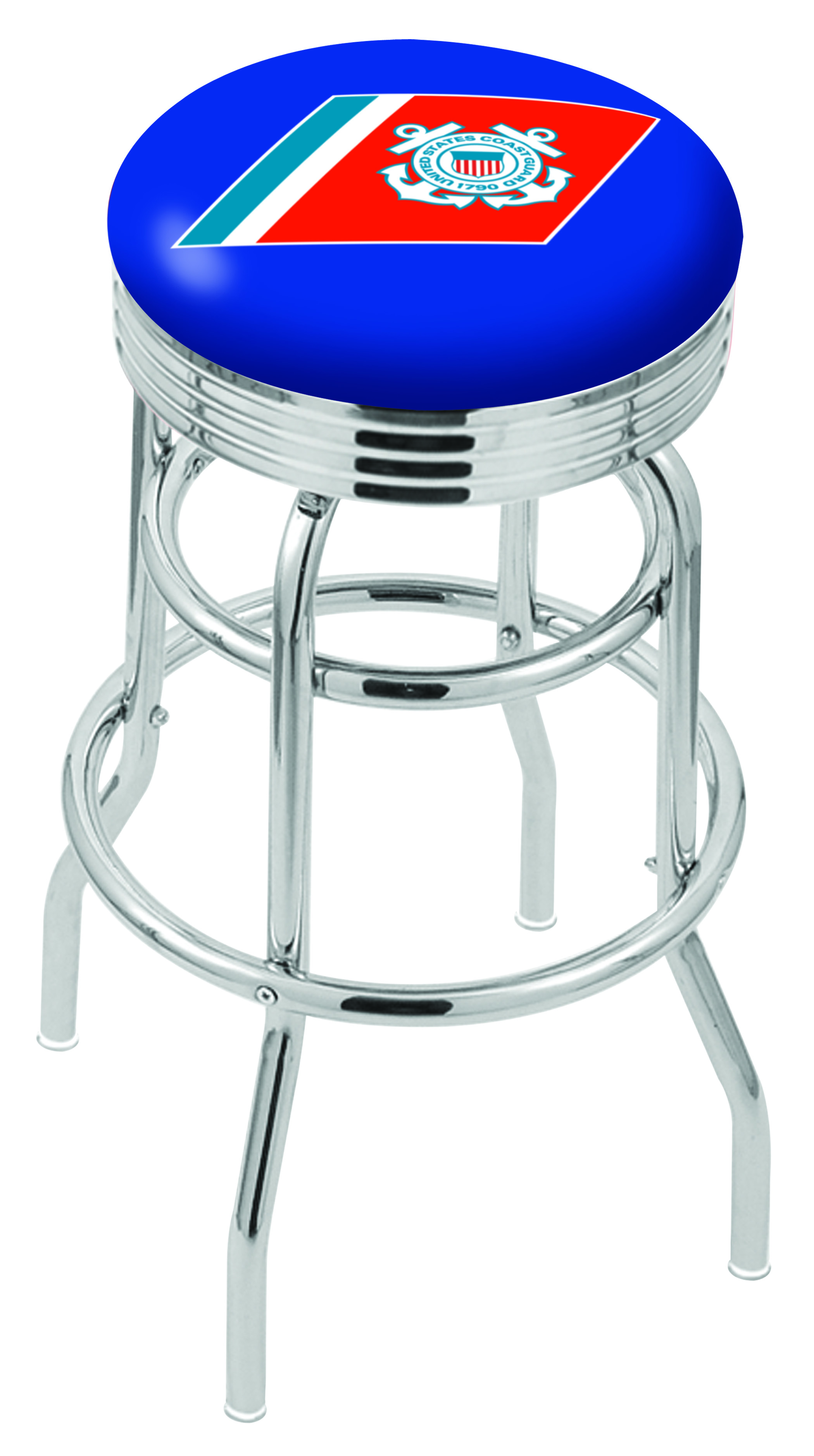 30" L7C3C - Chrome Double Ring U.S. Coast Guard Swivel Bar Stool with 2.5" Ribbed Accent Ring by  Company