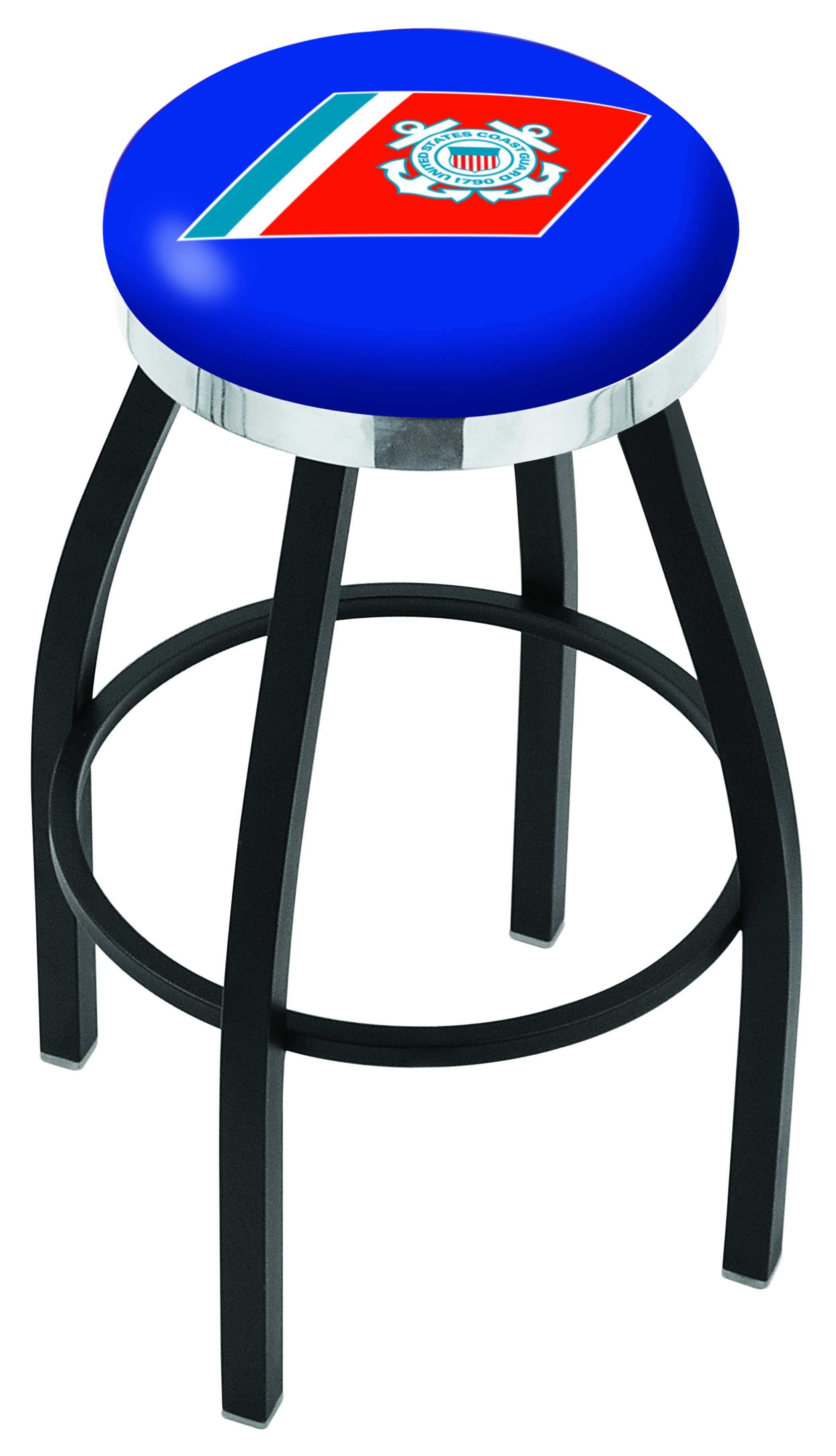 30" L8B2C - Black Wrinkle U.S. Coast Guard Swivel Bar Stool with Chrome Accent Ring by  Company