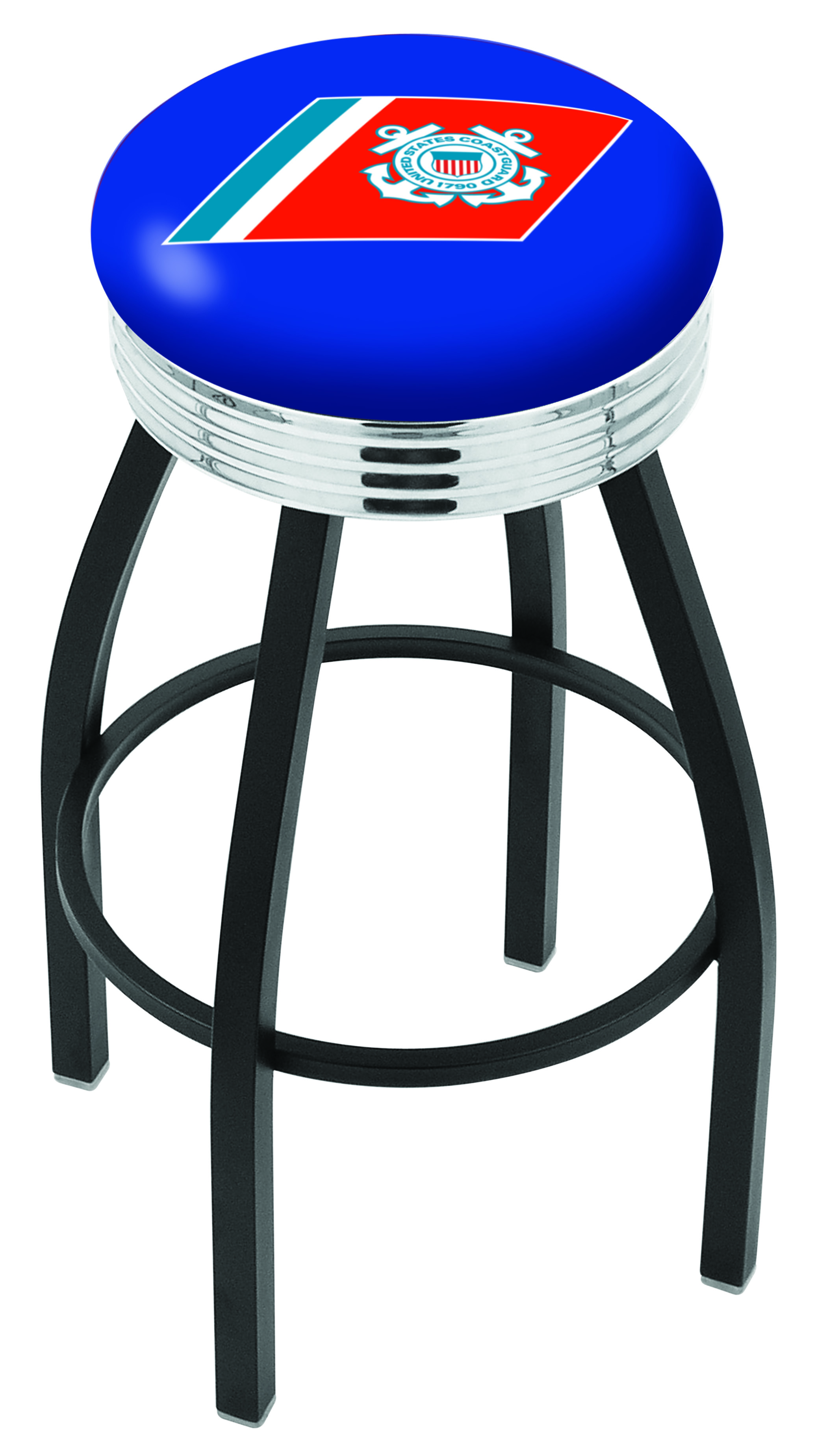 30" L8B3C - Black Wrinkle U.S. Coast Guard Swivel Bar Stool with Chrome 2.5" Ribbed Accent Ring by  Company