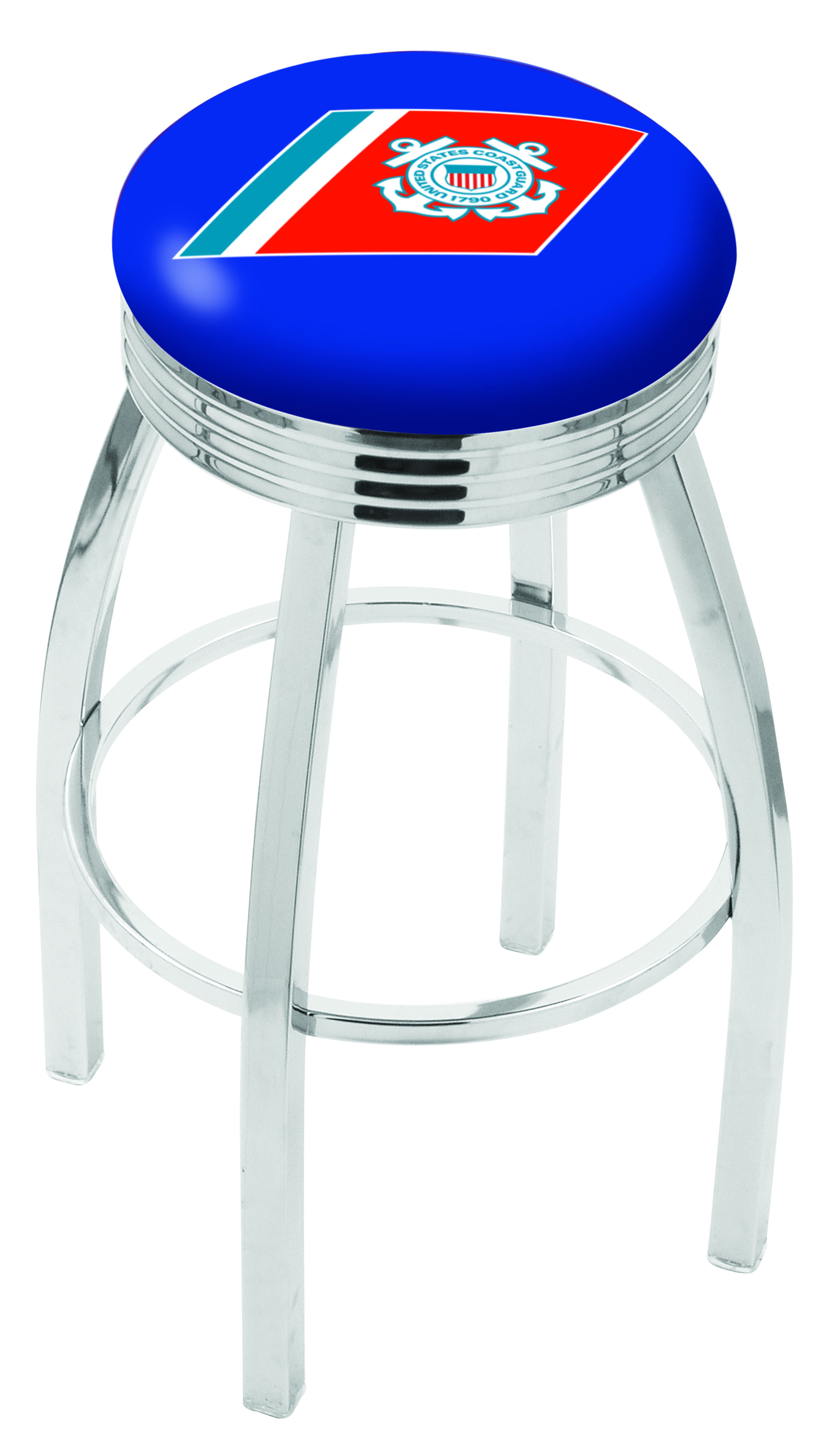 25" L8C3C - Chrome U.S. Coast Guard Swivel Bar Stool with 2.5" Ribbed Accent Ring by  Company