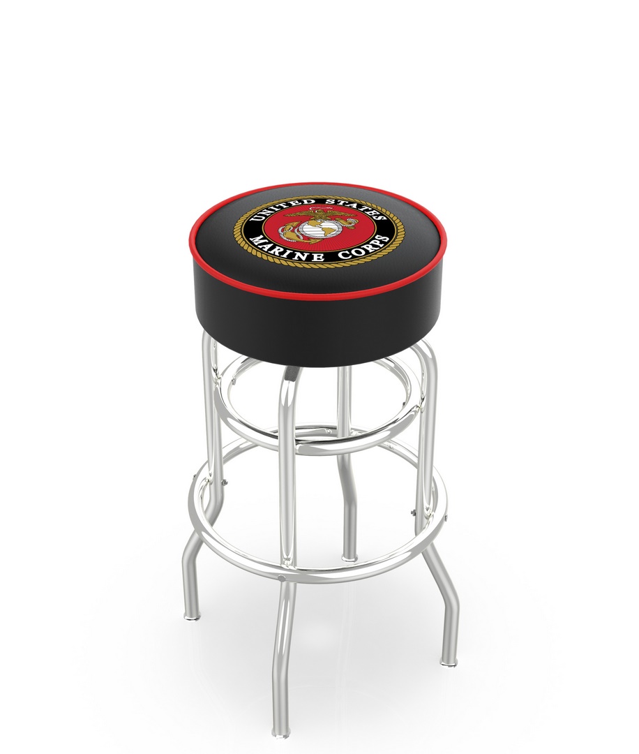 25" L7C1 - 4" U.S. Marines Cushion Seat with Double-Ring Chrome Base Swivel Bar Stool by  Company