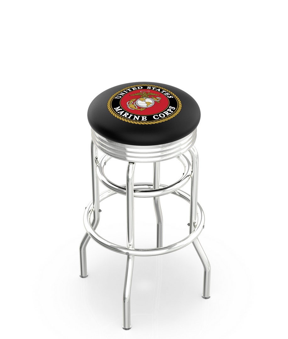 30" L7C3C - Chrome Double Ring U.S. Marines Swivel Bar Stool with 2.5" Ribbed Accent Ring by  Company