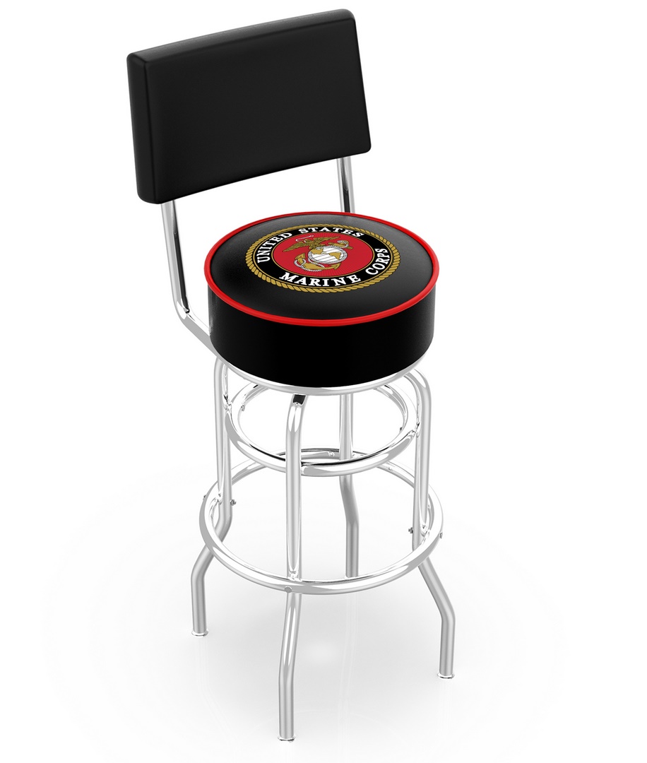30" L7C4 - Chrome Double Ring U.S. Marines Swivel Bar Stool with a Back by  Company