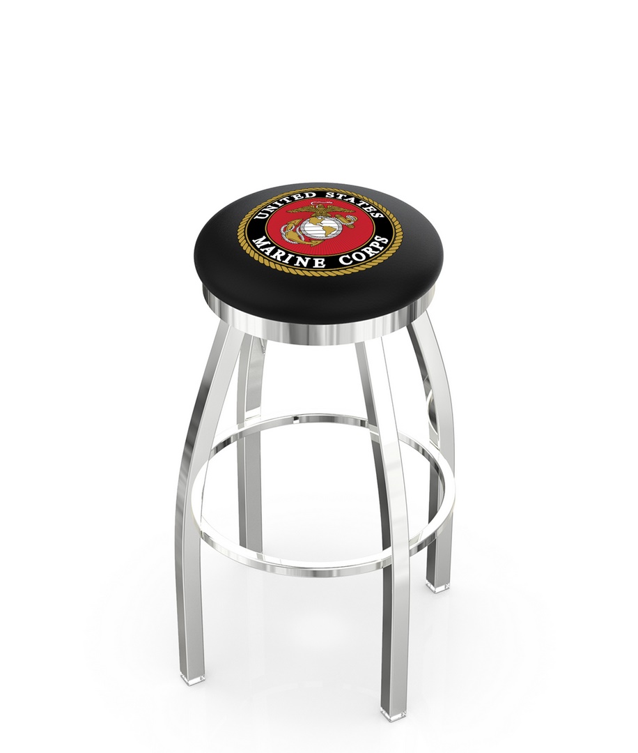 30" L8C2C - Chrome U.S. Marines Swivel Bar Stool with Accent Ring by  Company