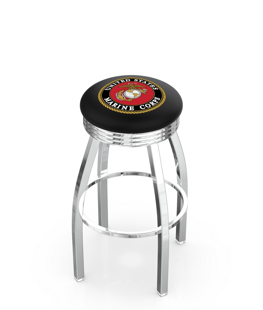 25" L8C3C - Chrome U.S. Marines Swivel Bar Stool with 2.5" Ribbed Accent Ring by  Company
