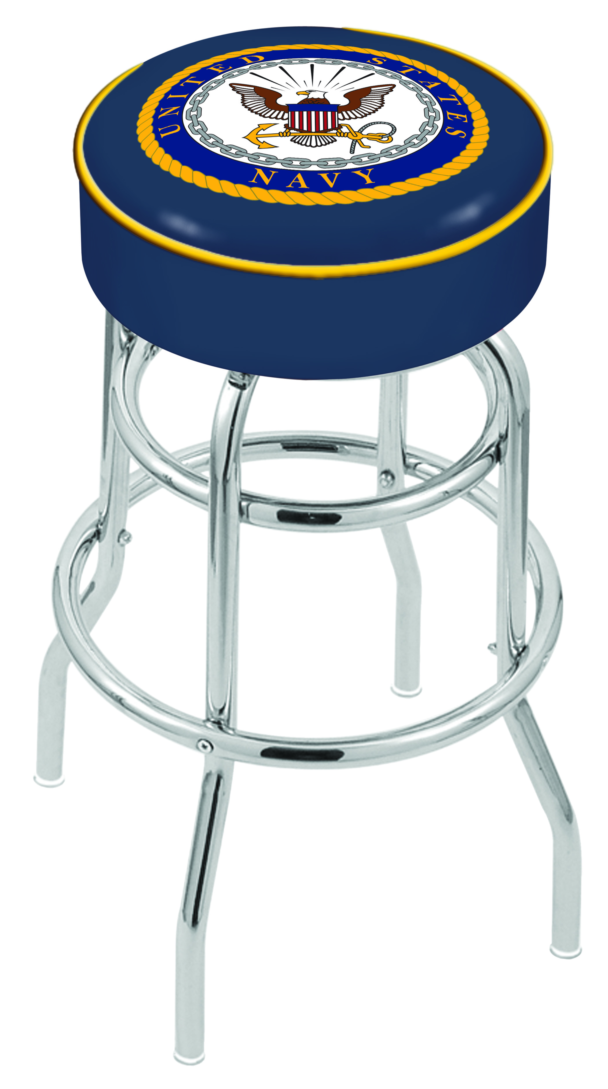 30" L7C1 - 4" U.S. Navy Cushion Seat with Double-Ring Chrome Base Swivel Bar Stool by  Company