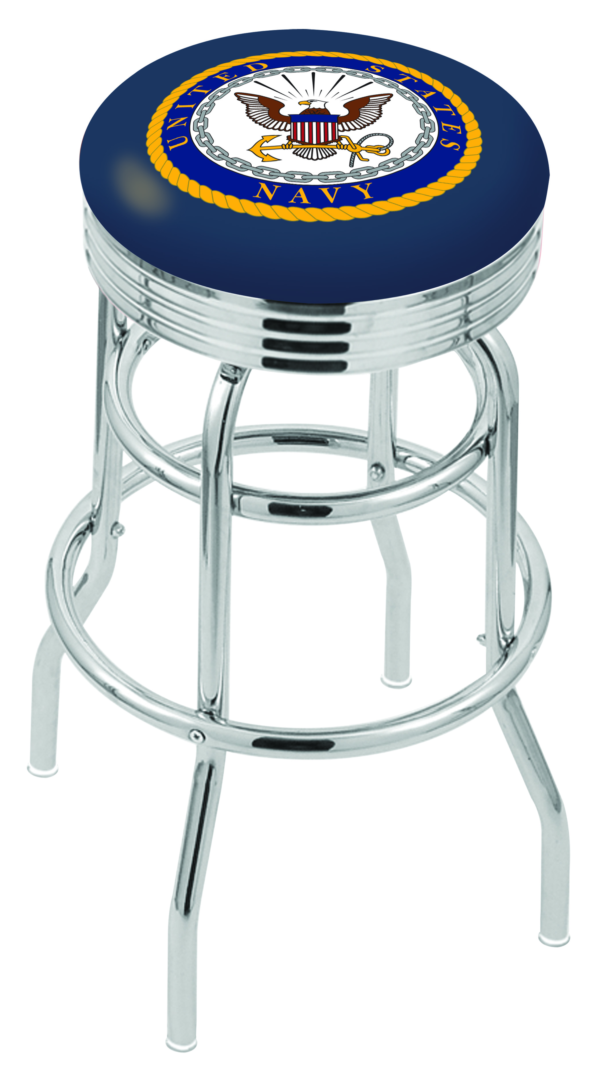 25" L7C3C - Chrome Double Ring U.S. Navy Swivel Bar Stool with 2.5" Ribbed Accent Ring by  Company