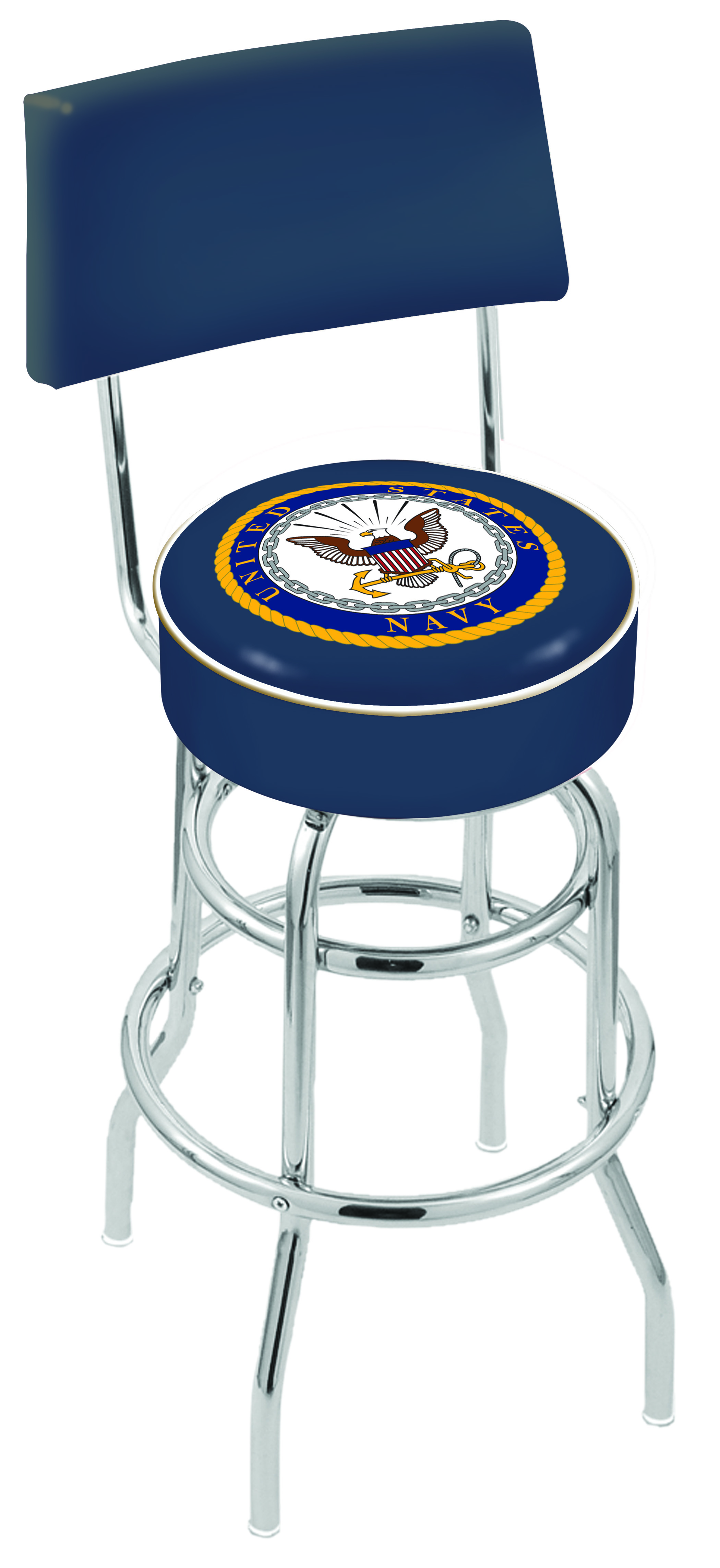 30" L7C4 - Chrome Double Ring U.S. Navy Swivel Bar Stool with a Back by  Company