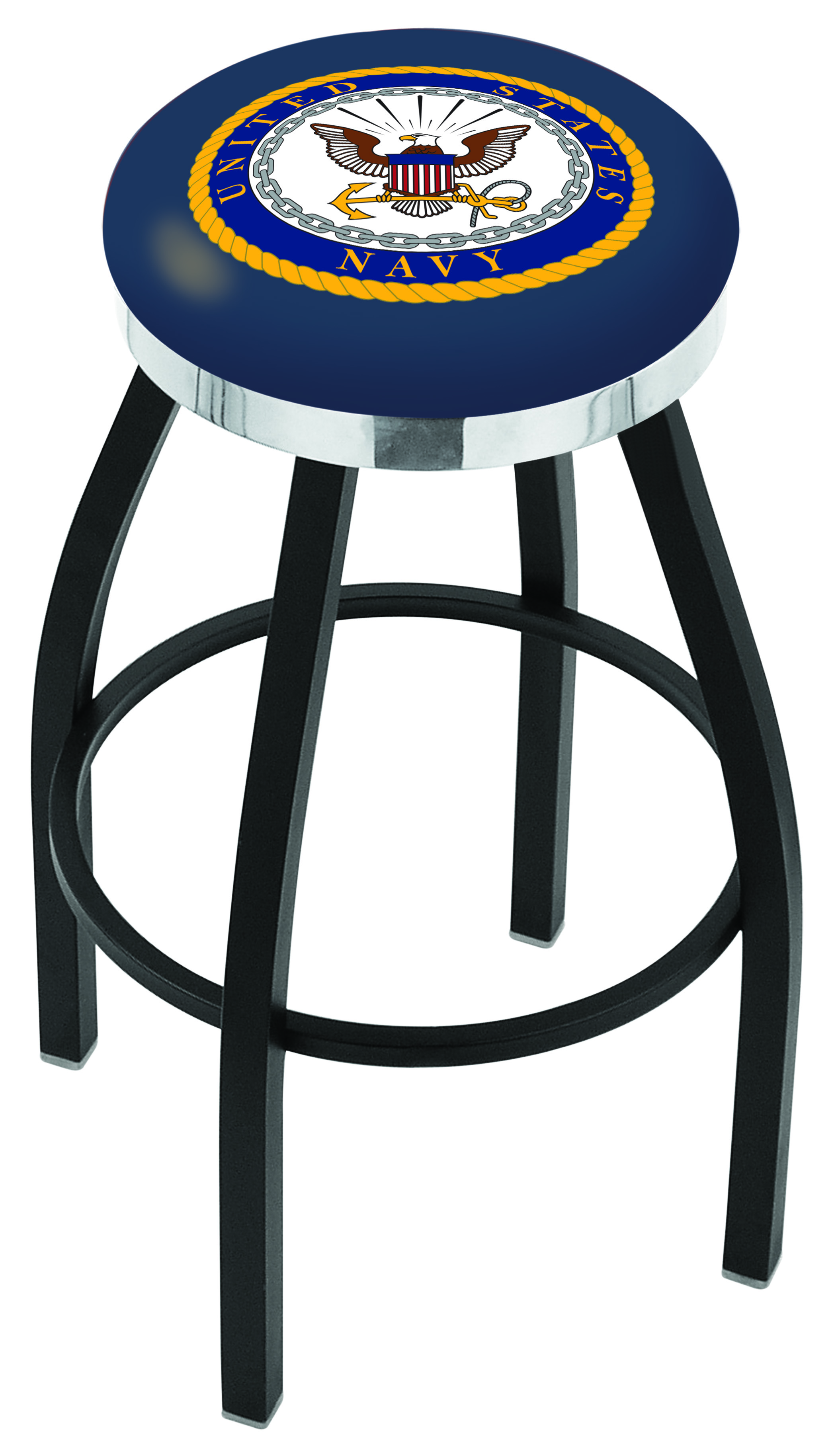 30" L8B2C - Black Wrinkle U.S. Navy Swivel Bar Stool with Chrome Accent Ring by  Company