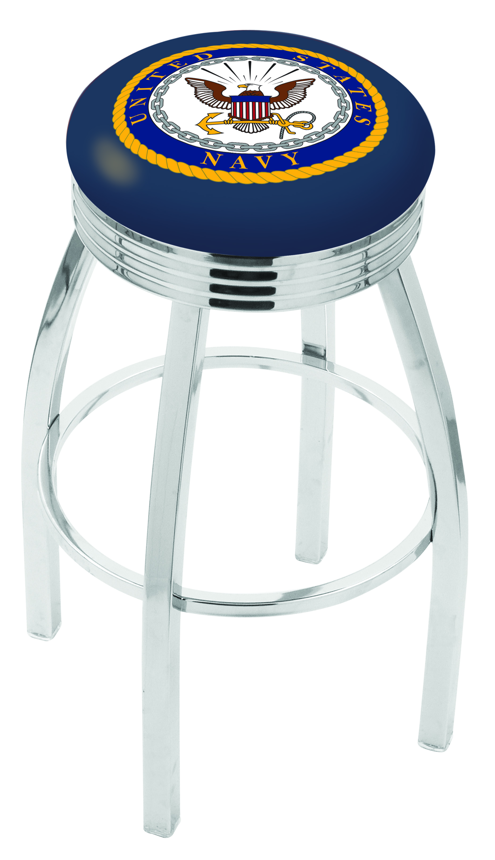 30" L8C3C - Chrome U.S. Navy Swivel Bar Stool with 2.5" Ribbed Accent Ring by  Company