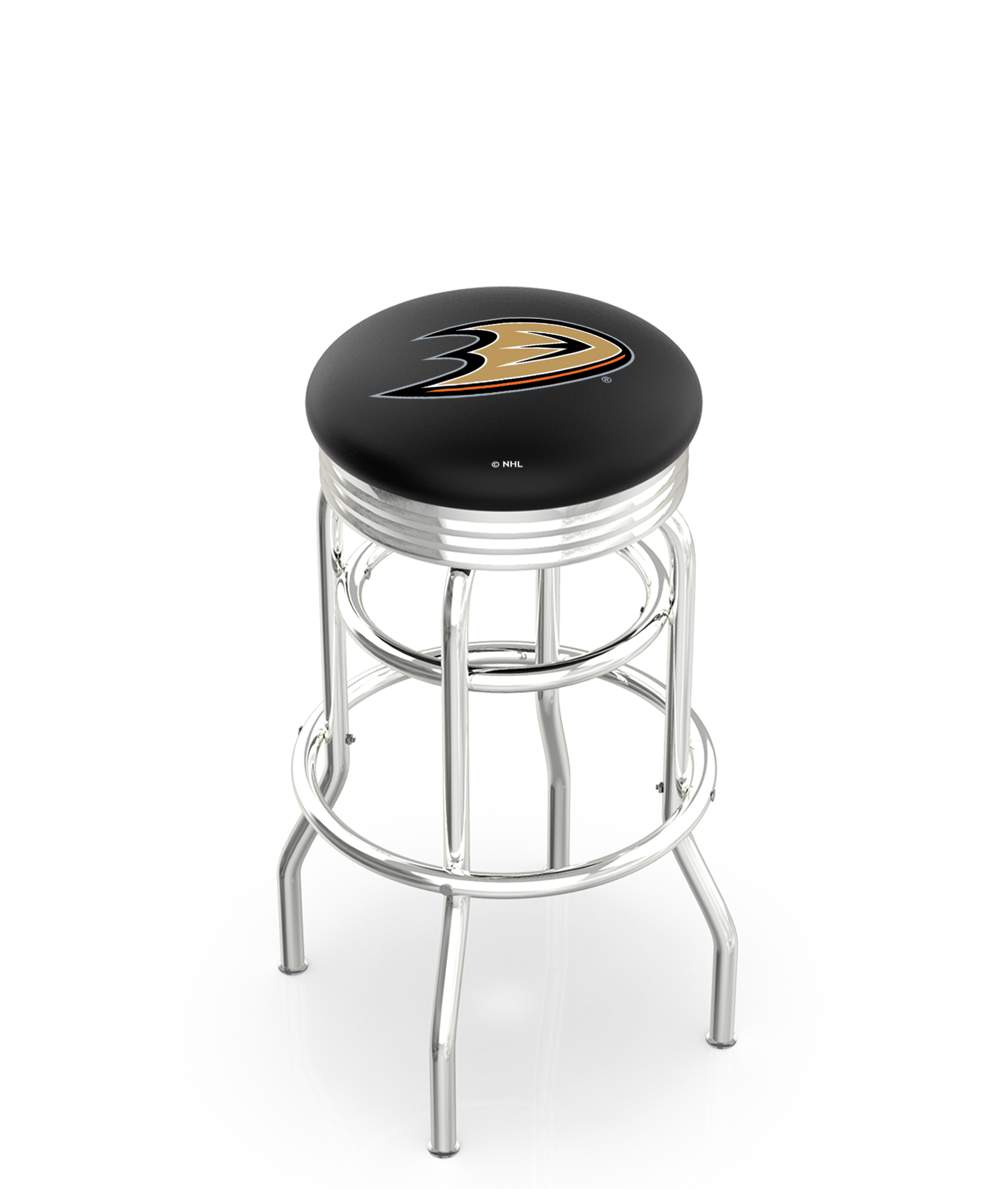 30" L7C3C - Chrome Double Ring Anaheim Ducks Swivel Bar Stool with 2.5" Ribbed Accent Ring by  Company