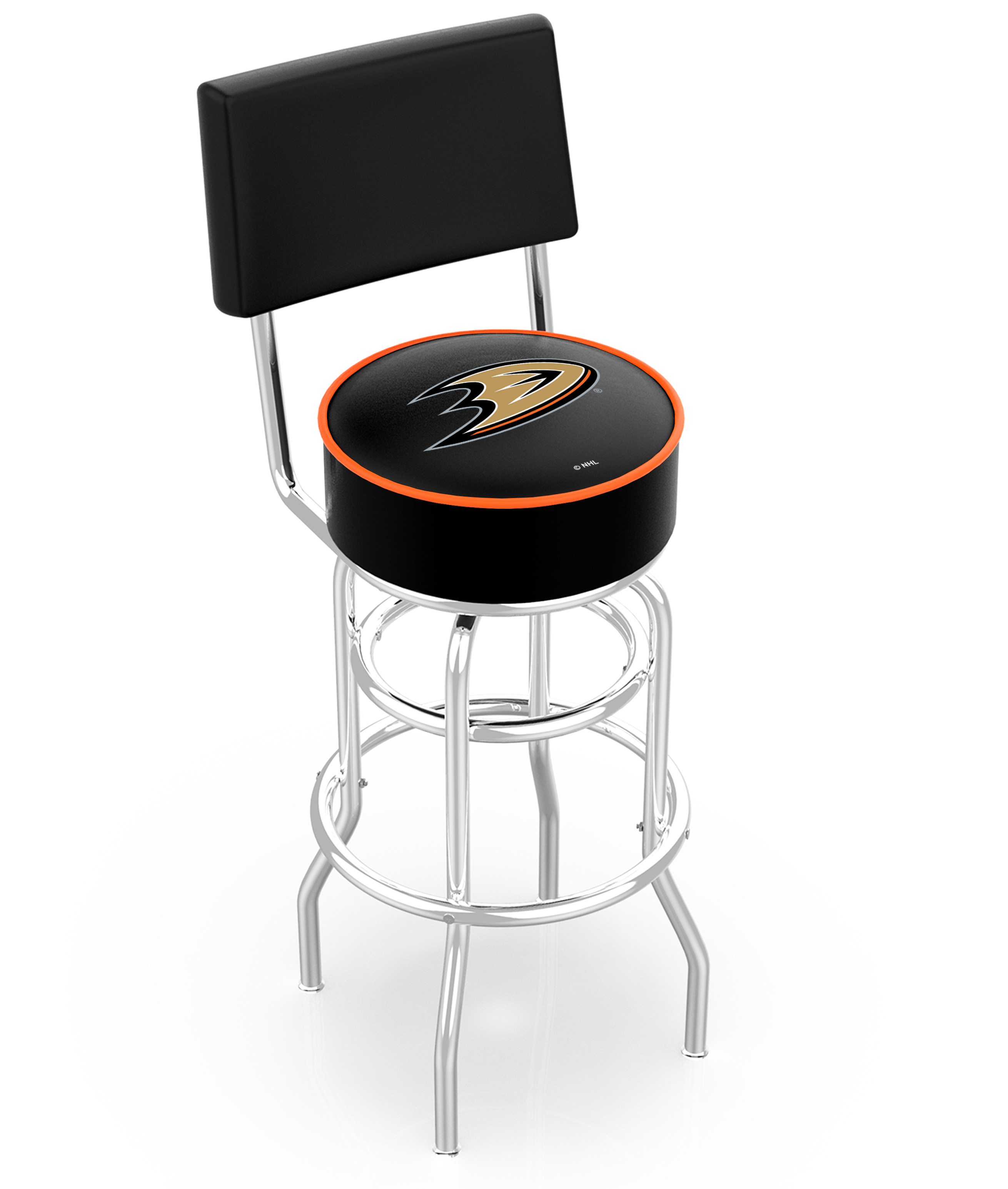 L7C430AnaDks 30 in. Chrome Double Ring Anaheim Ducks Swivel Bar Stool With a Back