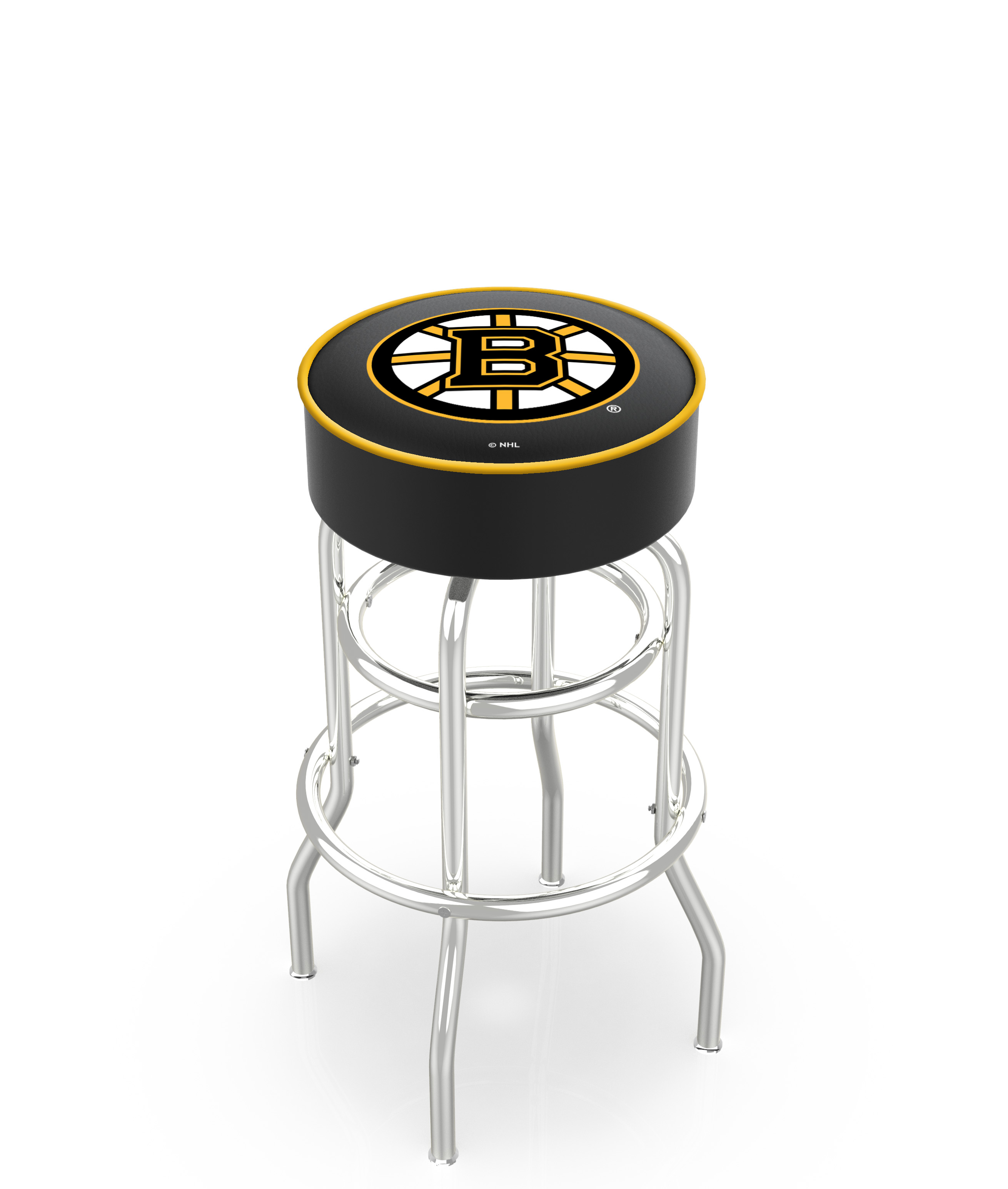 30" L7C1 - 4" Boston Bruins Cushion Seat with Double-Ring Chrome Base Swivel Bar Stool by  Company