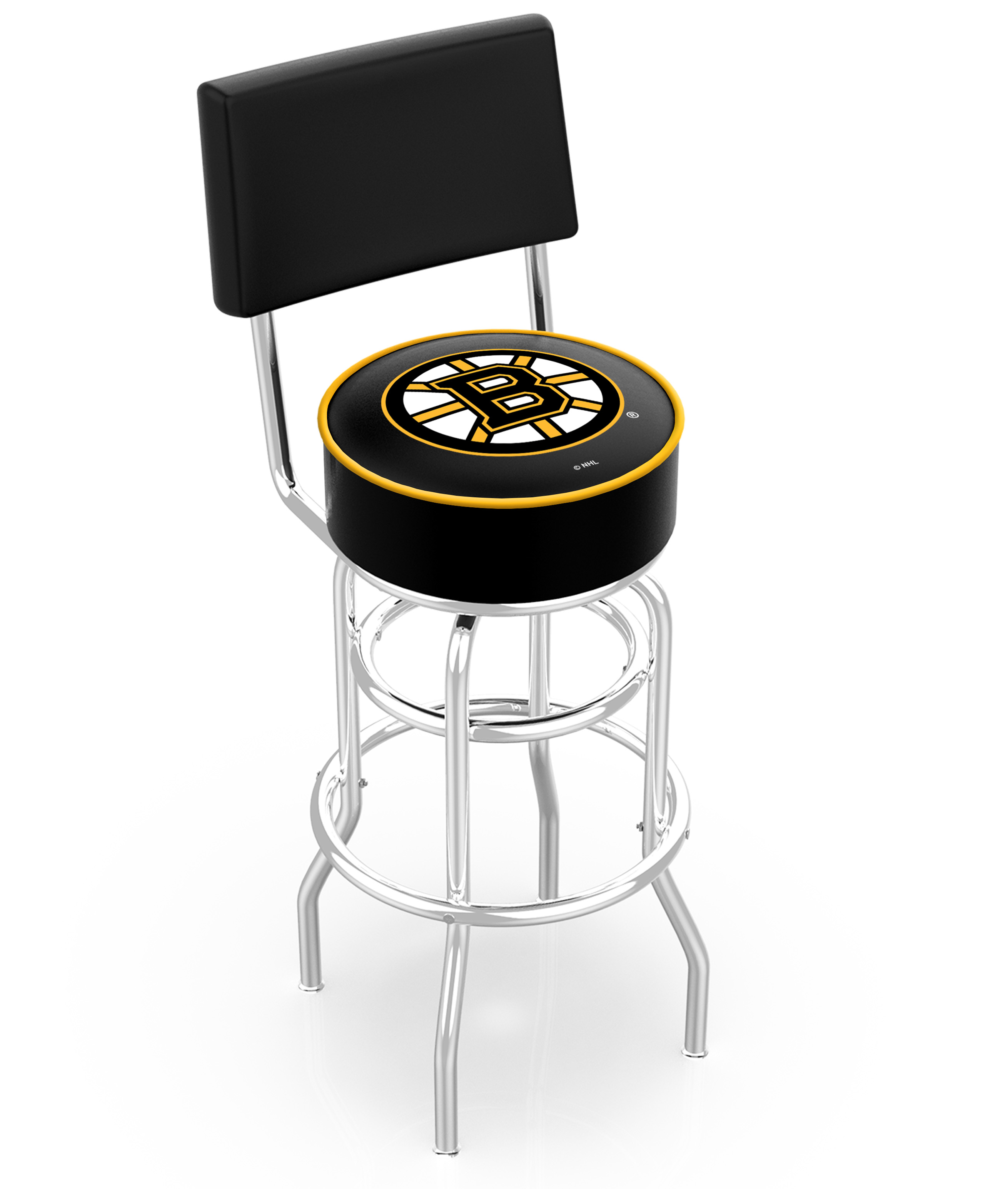 L7C430BosBru 30 in. Chrome Double Ring Boston Bruins Swivel Bar Stool With a Back