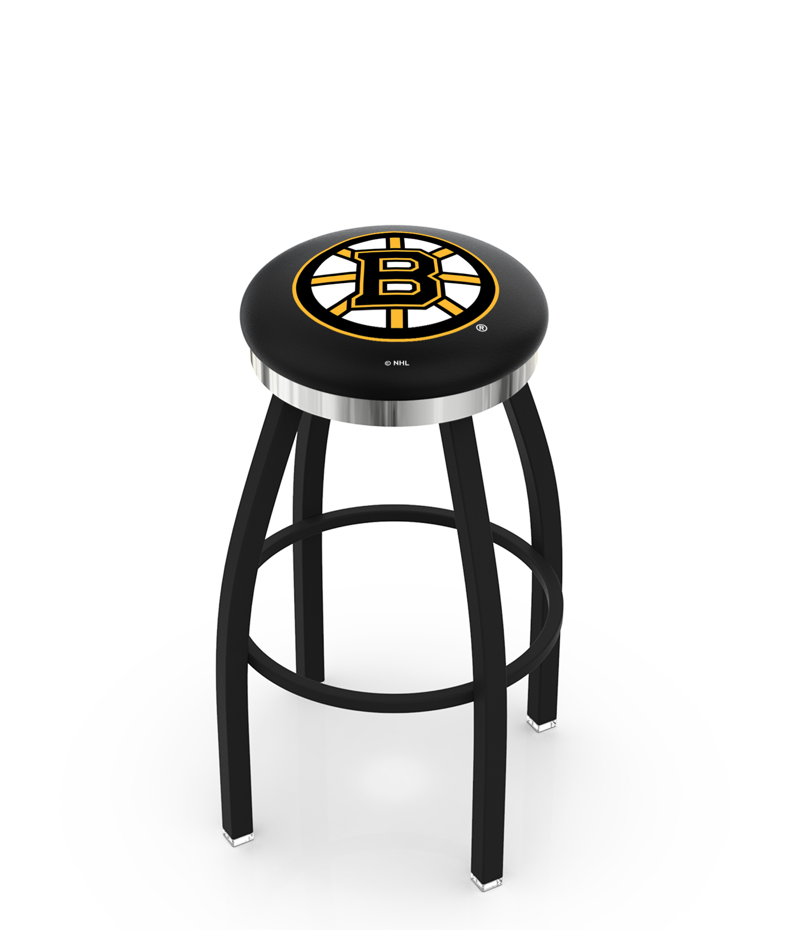 30" L8B2C - Black Wrinkle Boston Bruins Swivel Bar Stool with Chrome Accent Ring by  Company