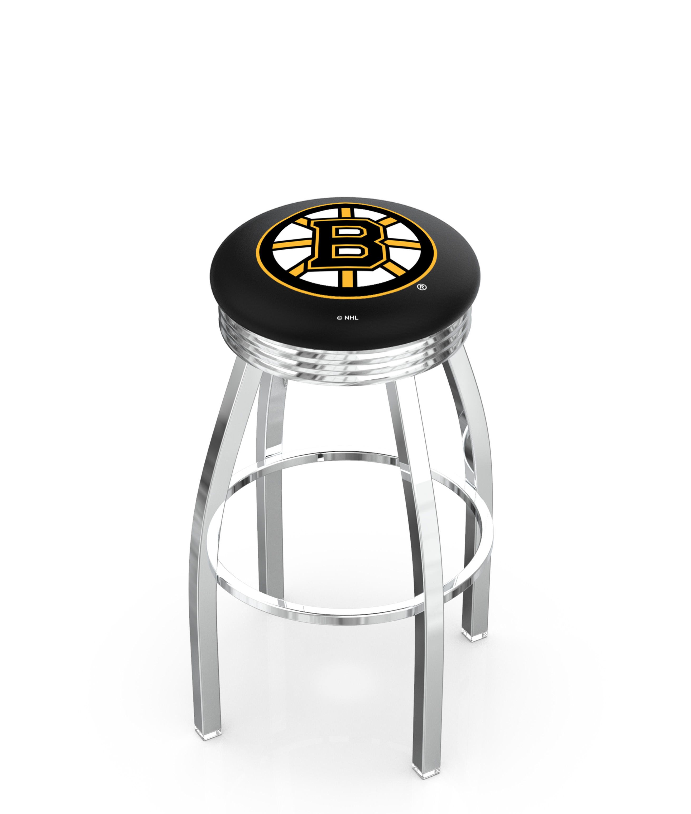 30" L8C3C - Chrome Boston Bruins Swivel Bar Stool with 2.5" Ribbed Accent Ring by  Company
