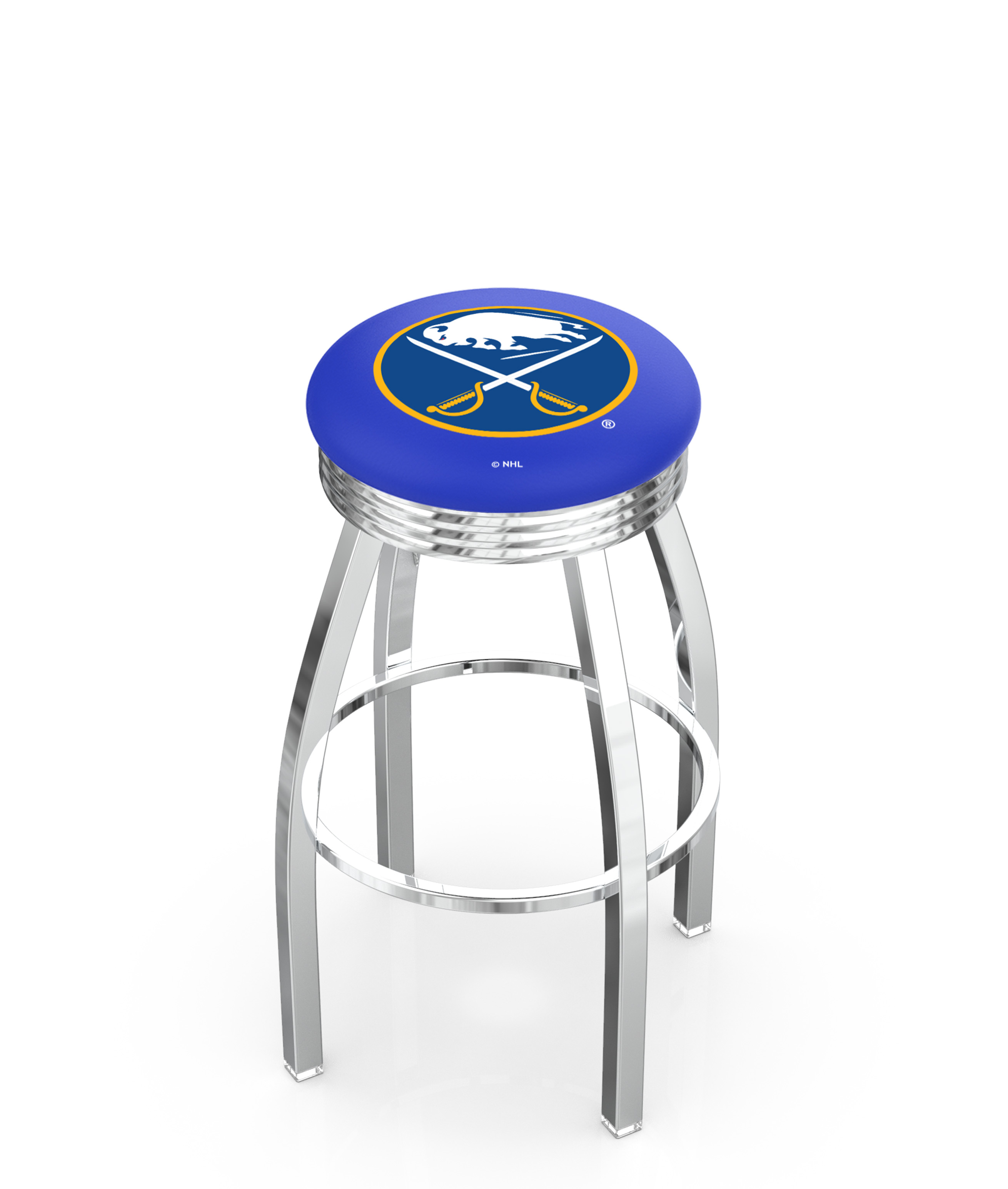 30" L8C3C - Chrome Buffalo Sabres Swivel Bar Stool with 2.5" Ribbed Accent Ring by  Company