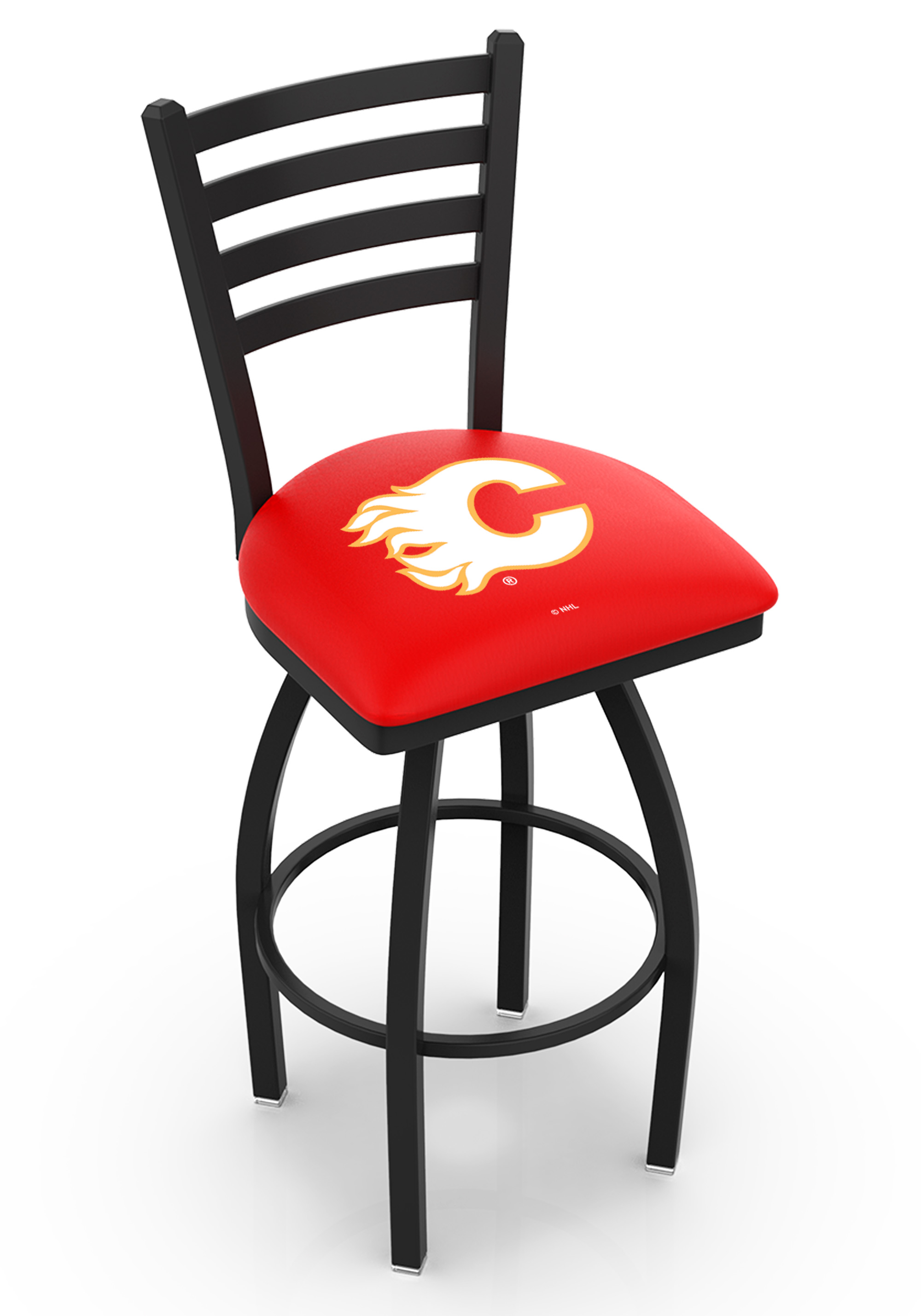 L014 - 25" Black Wrinkle Calgary Flames Swivel Bar Stool with Ladder Style Back by  Co.