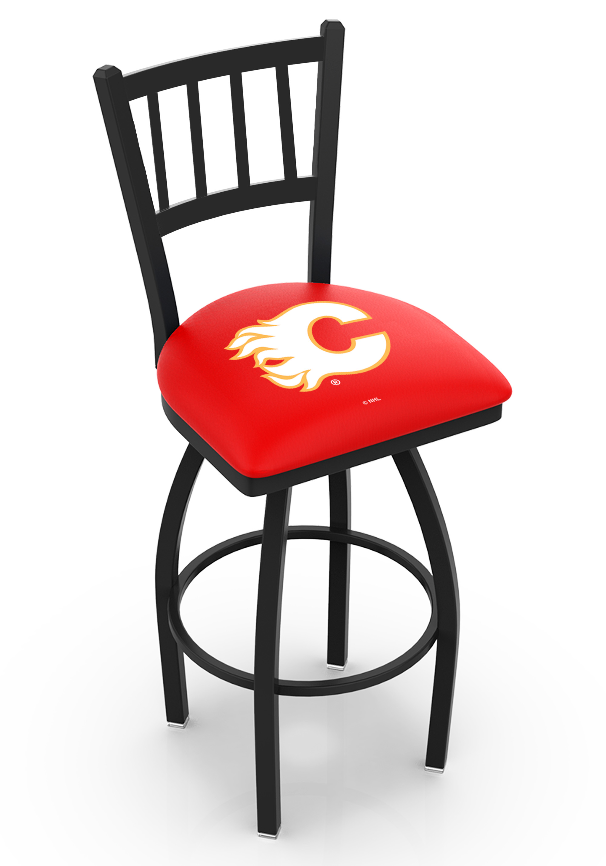 L018 - 30" Black Wrinkle Calgary Flames Swivel Bar Stool with Jailhouse Style Back by  Co.