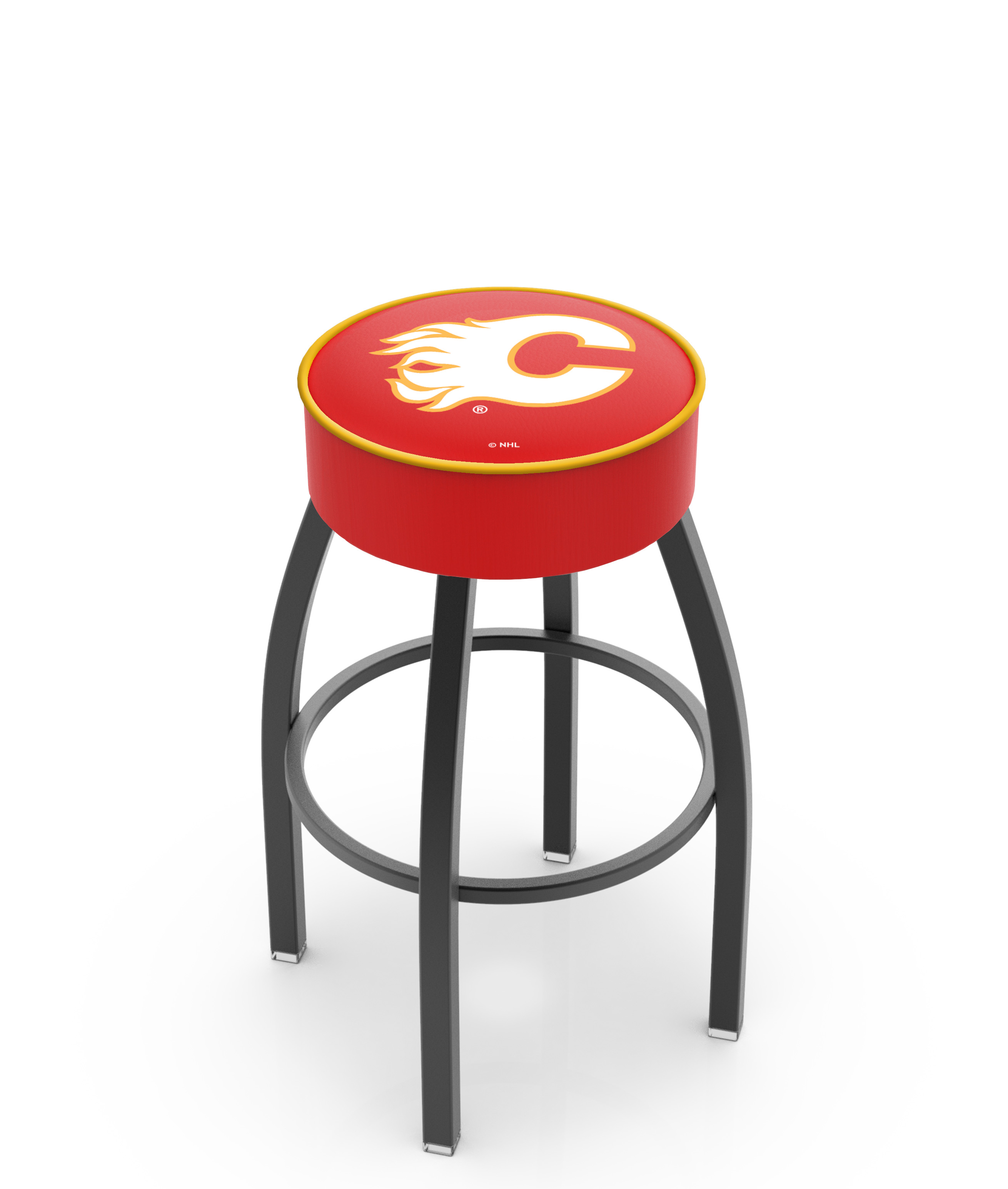 30" L8B1 - 4" Calgary Flames Cushion Seat with Black Wrinkle Base Swivel Bar Stool by  Company