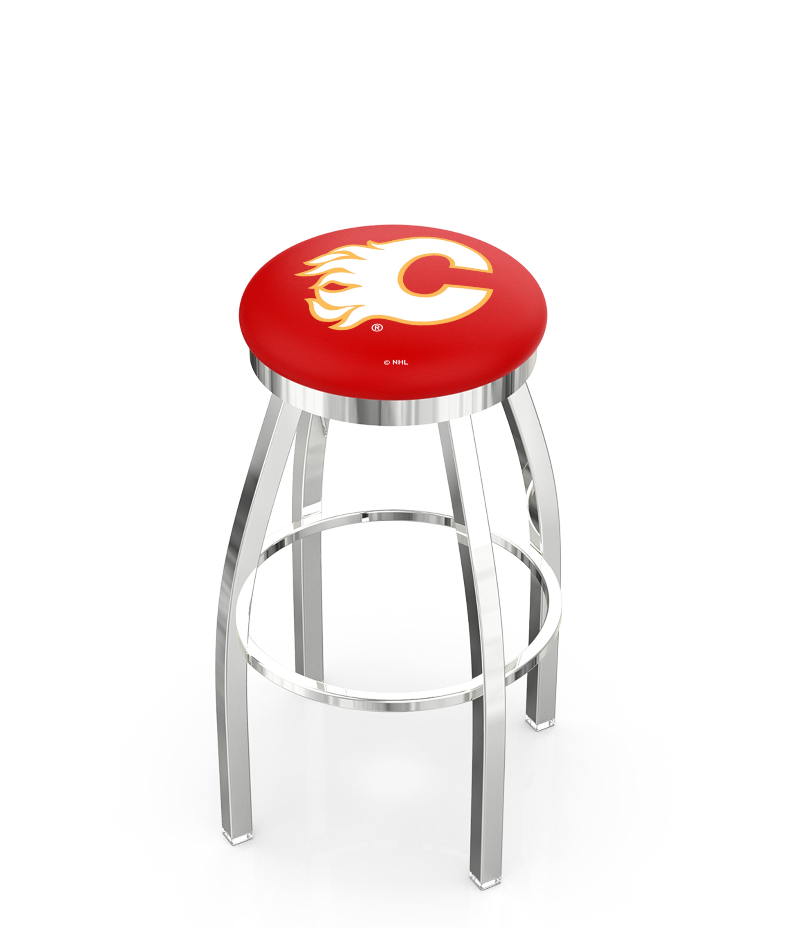 30" L8C2C - Chrome Calgary Flames Swivel Bar Stool with Accent Ring by  Company