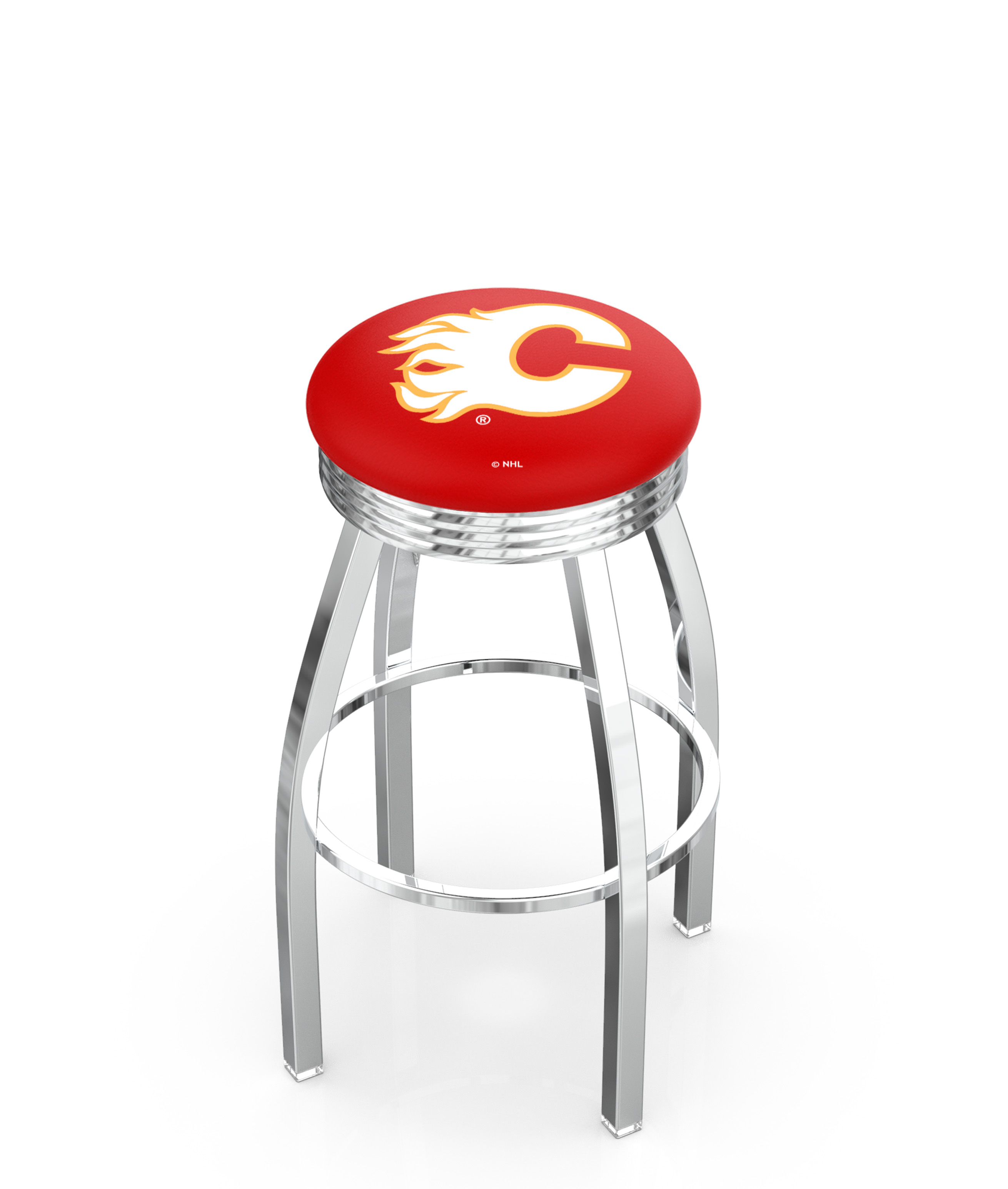 30" L8C3C - Chrome Calgary Flames Swivel Bar Stool with 2.5" Ribbed Accent Ring by  Company
