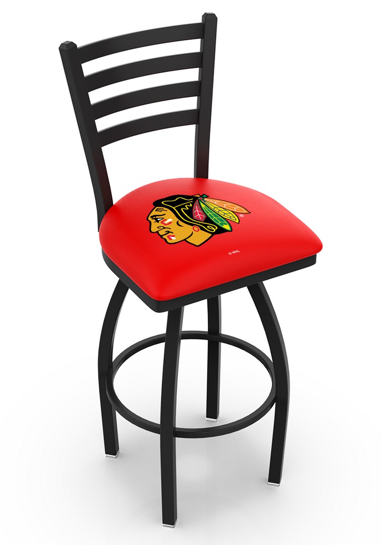 L014 - 25" Black Wrinkle Chicago Blackhawks Swivel Bar Stool with Ladder Style Back by  Co.