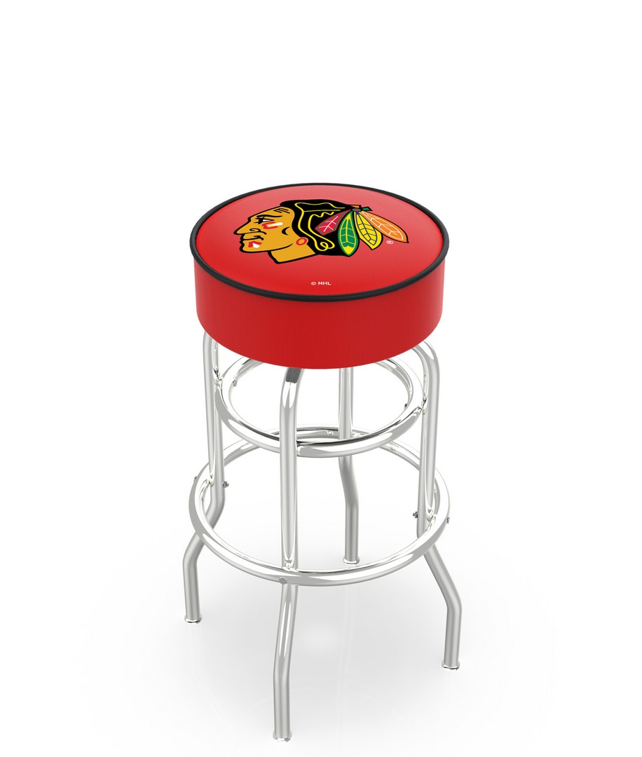 30" L7C1 - 4" Chicago Blackhawks Cushion Seat with Double-Ring Chrome Base Swivel Bar Stool by  Company