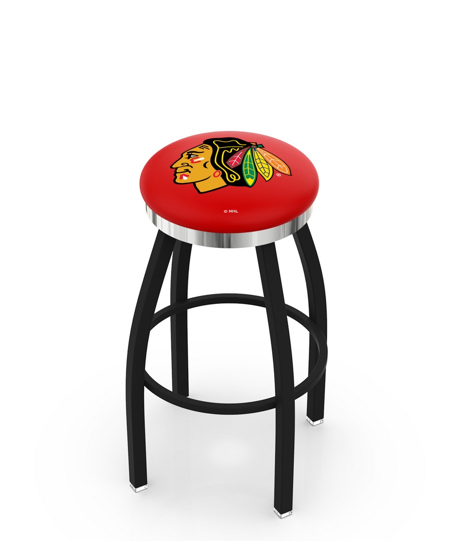 25" L8B2C - Black Wrinkle Chicago Blackhawks Swivel Bar Stool with Chrome Accent Ring by  Company