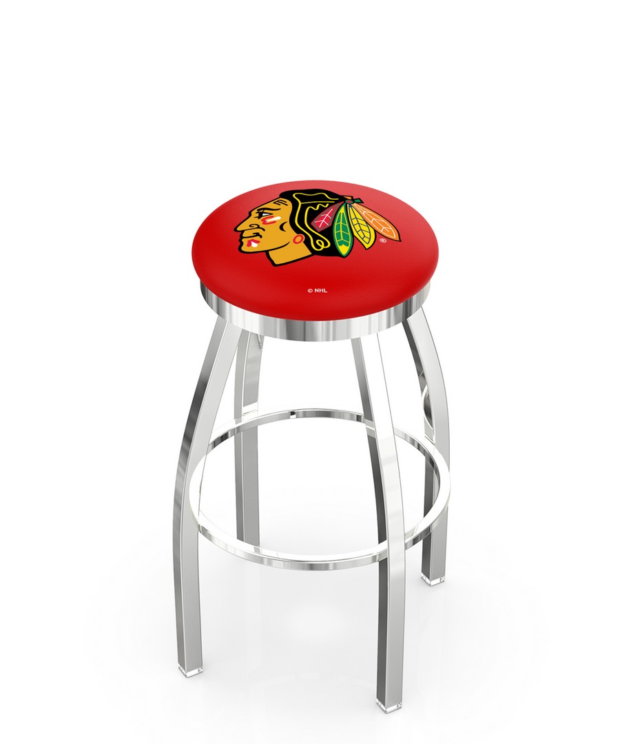 25" L8C2C - Chrome Chicago Blackhawks Swivel Bar Stool with Accent Ring by  Company
