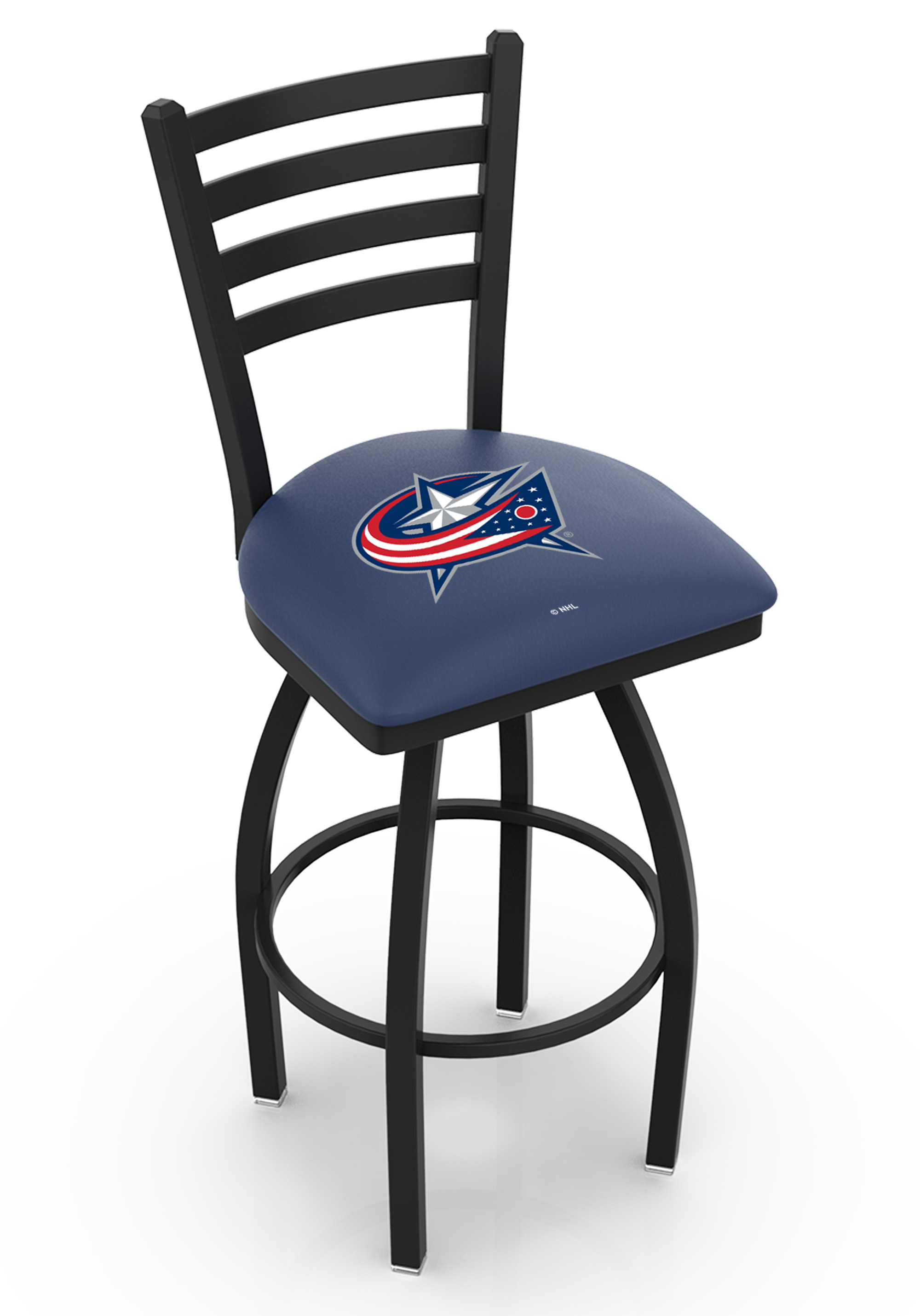 L014 - 30" Black Wrinkle Columbus Blue Jackets Swivel Bar Stool with Ladder Style Back by  Co.