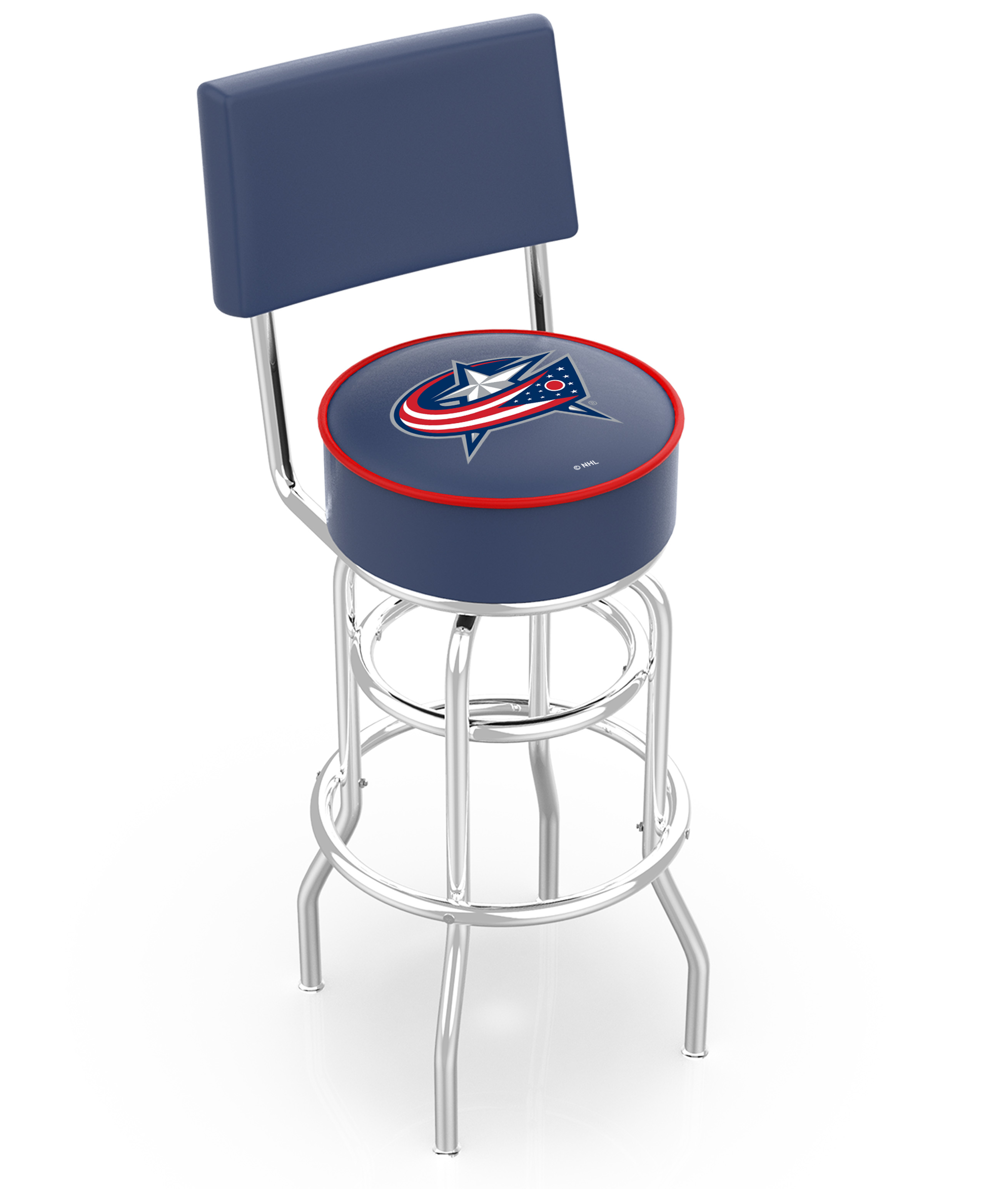 30" L7C4 - Chrome Double Ring Columbus Blue Jackets Swivel Bar Stool with a Back by  Company