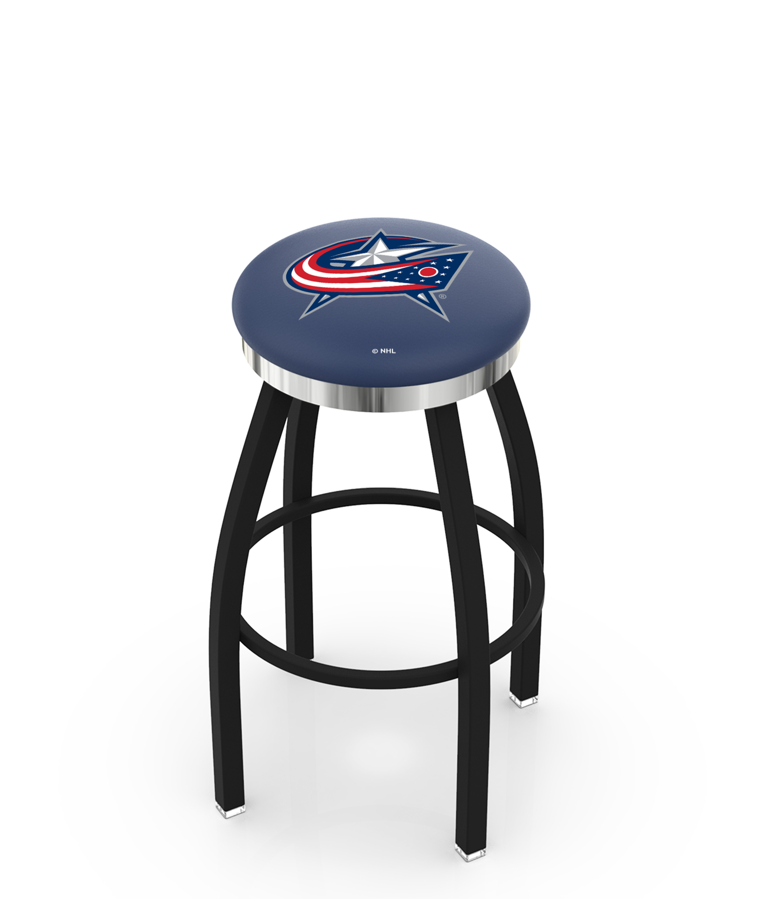 25" L8B2C - Black Wrinkle Columbus Blue Jackets Swivel Bar Stool with Chrome Accent Ring by  Company