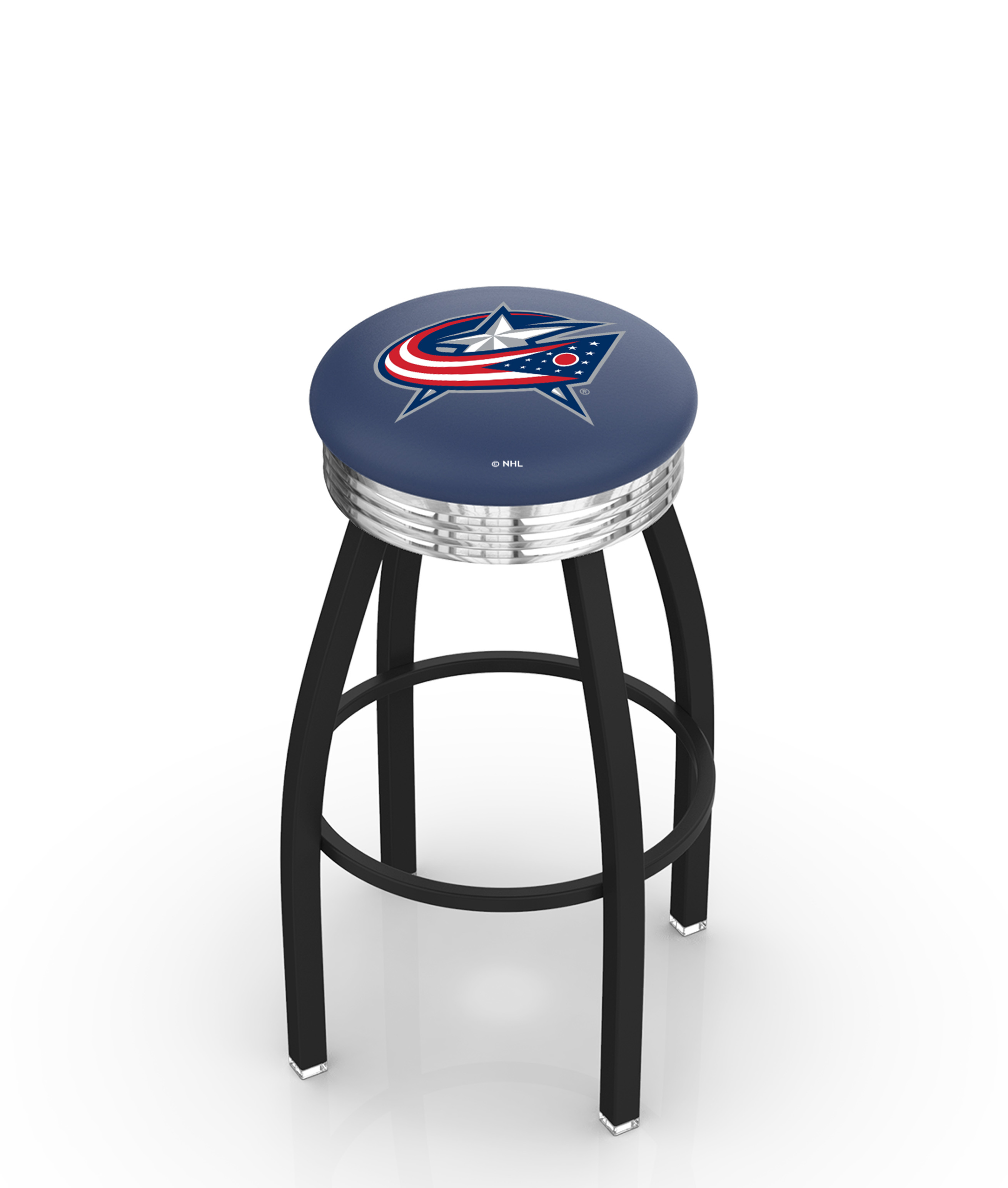 25" L8B3C - Black Wrinkle Columbus Blue Jackets Swivel Bar Stool with Chrome 2.5" Ribbed Accent Ring by  Company