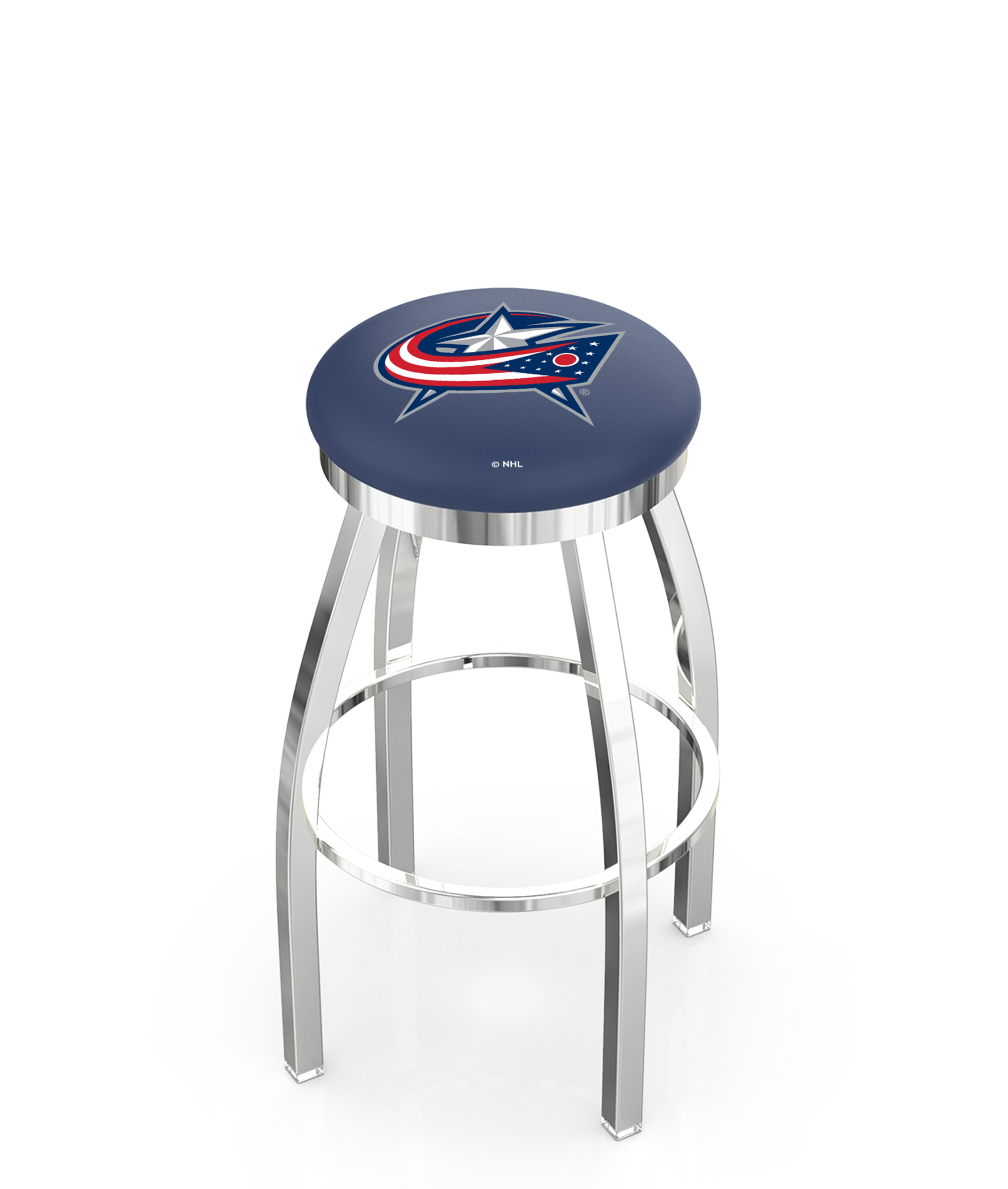 25" L8C2C - Chrome Columbus Blue Jackets Swivel Bar Stool with Accent Ring by  Company
