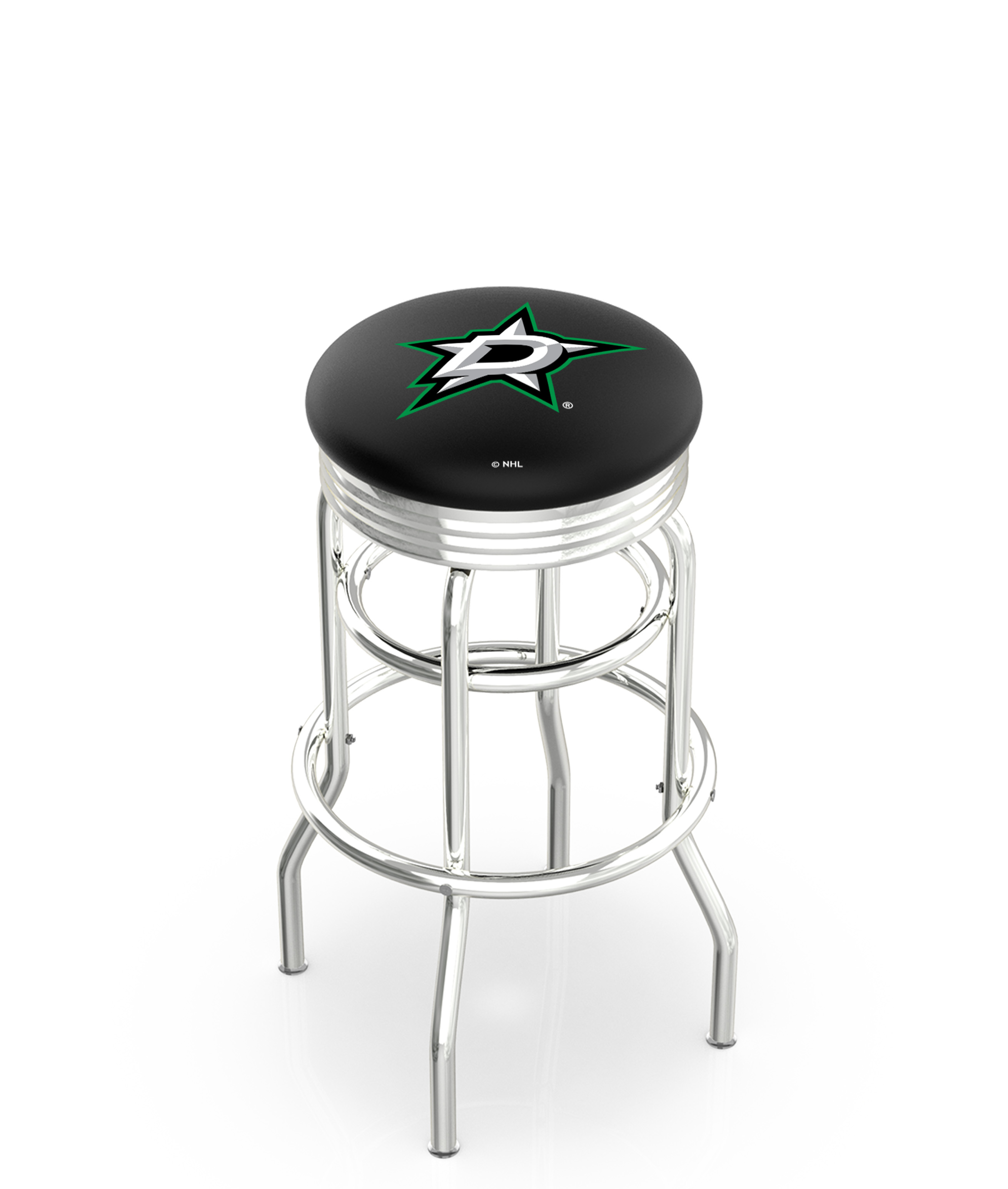 30" L7C3C - Chrome Double Ring Dallas Stars Swivel Bar Stool with 2.5" Ribbed Accent Ring by  Company